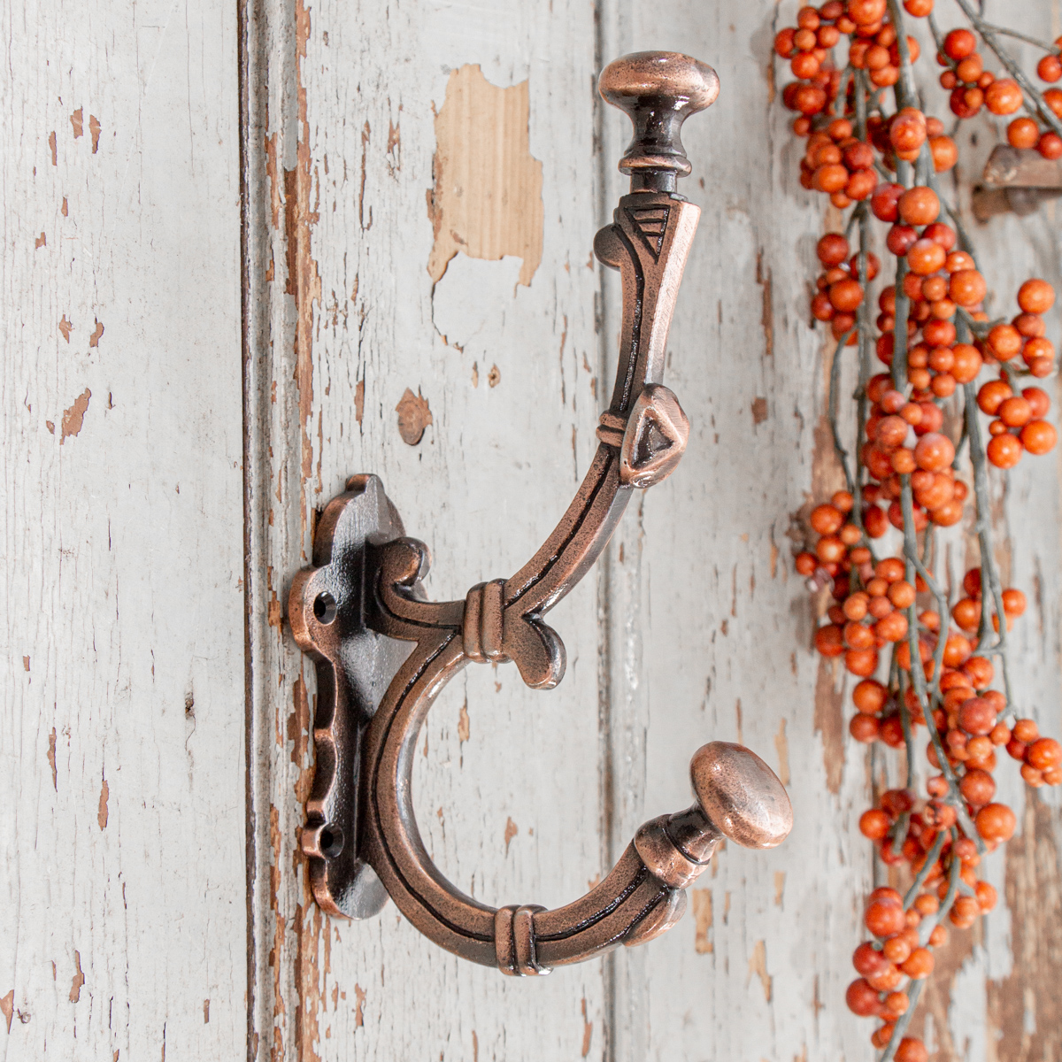 Kleiderhaken, Groß, verziert | Eisen, rot(kupferfarbend) | H 22,5 x B 5,2 cm