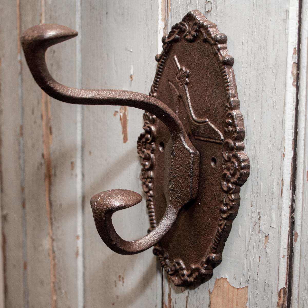 Kleiderhaken, Groß, Gusseisen, Antikbraun, Stiletto