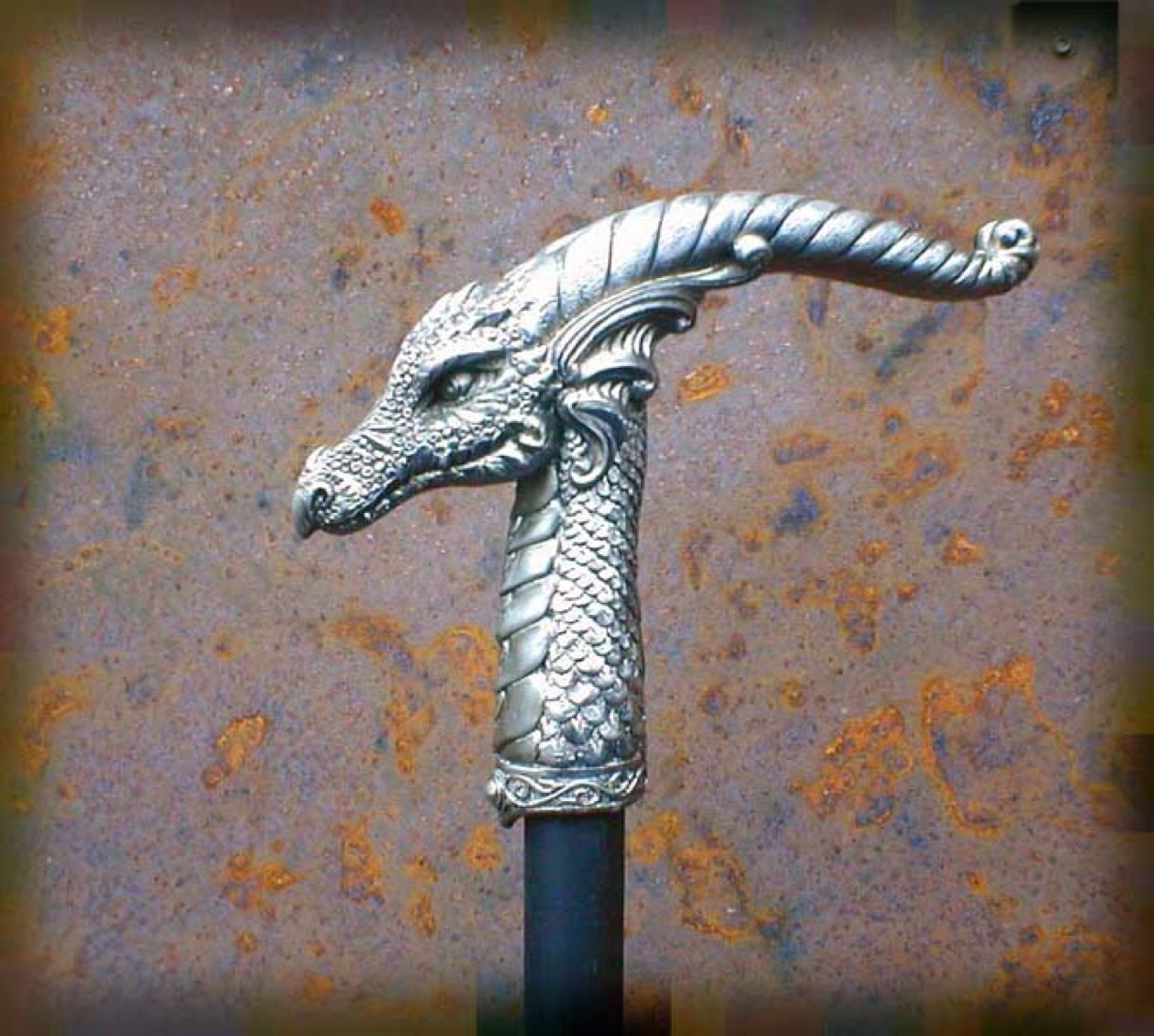 Spazierstock Fabula, Gehstock mit Silberknauf, Fantasy Larp, Mittelalter