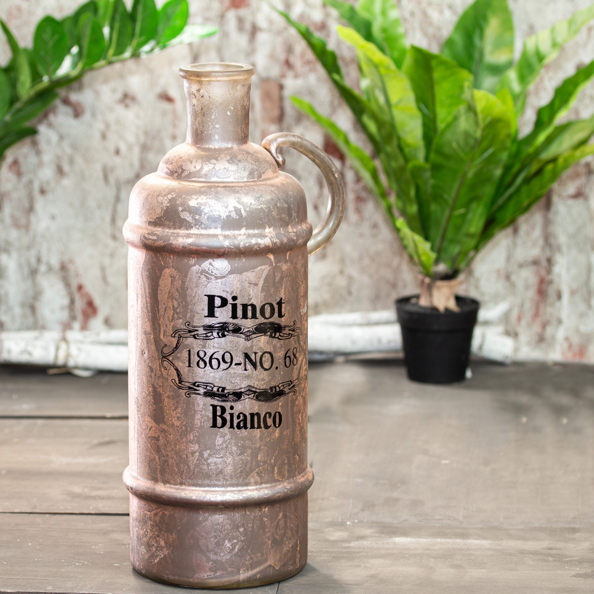 Flasche im Shabby Chic, Groß, Vase, Rot-Grau, Deko-Flasche, Dekoration