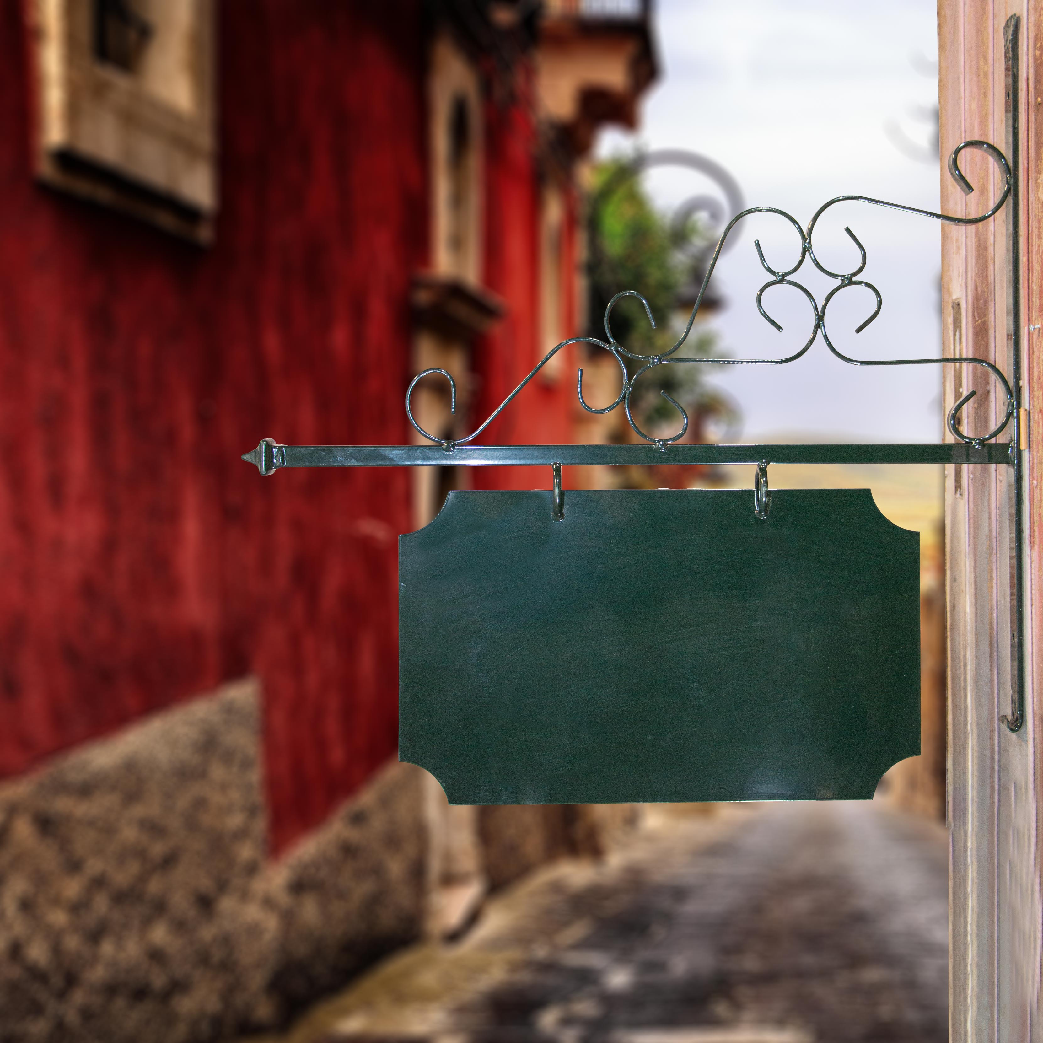 Werbeschild im Vintage-Stil, Groß, Grün, Eckig, Eisen, Ladenschild