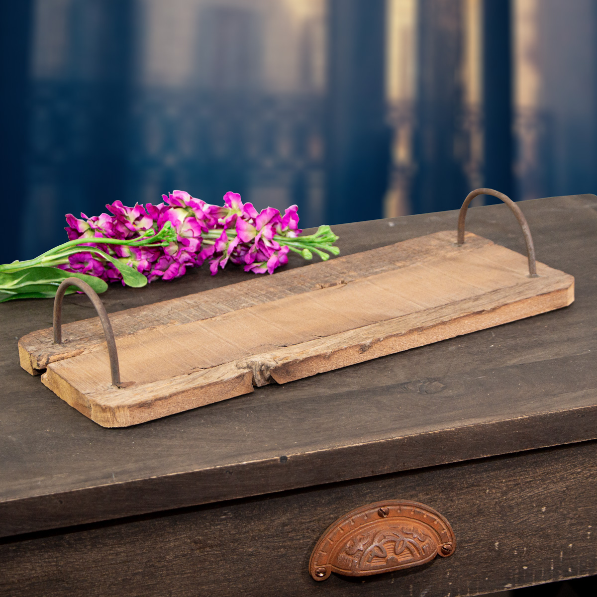 Rechteckiges Holzbrett mit Metallgriffen, Präsentation Dekoration-40,0x16,0cm