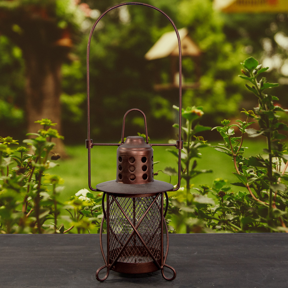 Laterne aus Metall, Kupferfarbend, Öllampe, Windlicht, Kerzenhalter