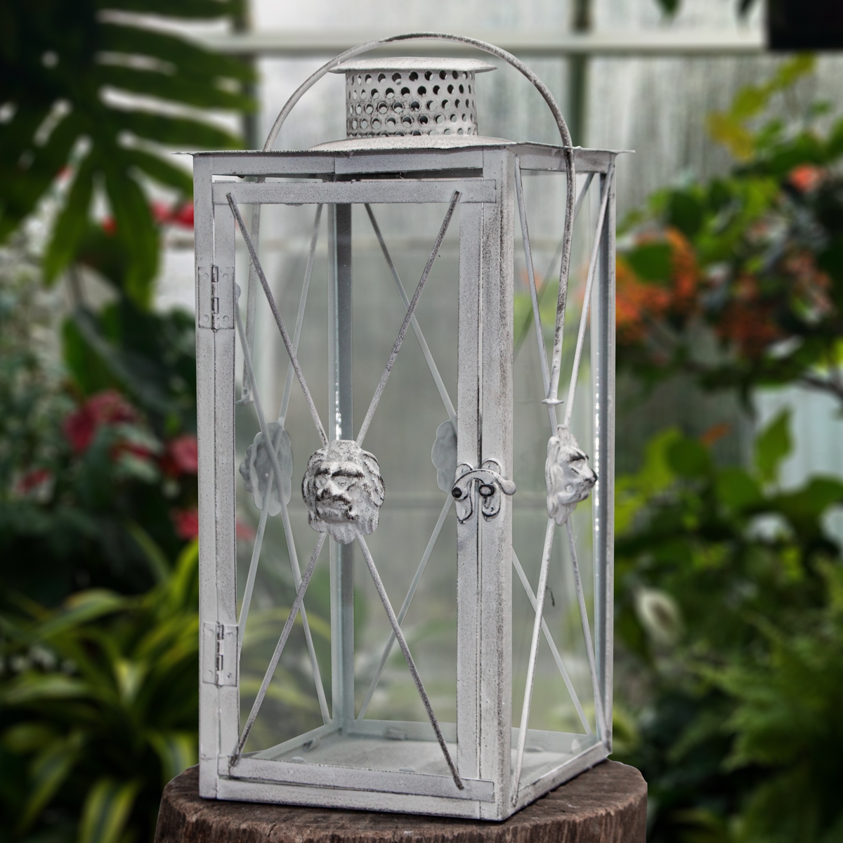 Große Laterne aus Eisen - Grau - Löwenmotiv, Windlicht