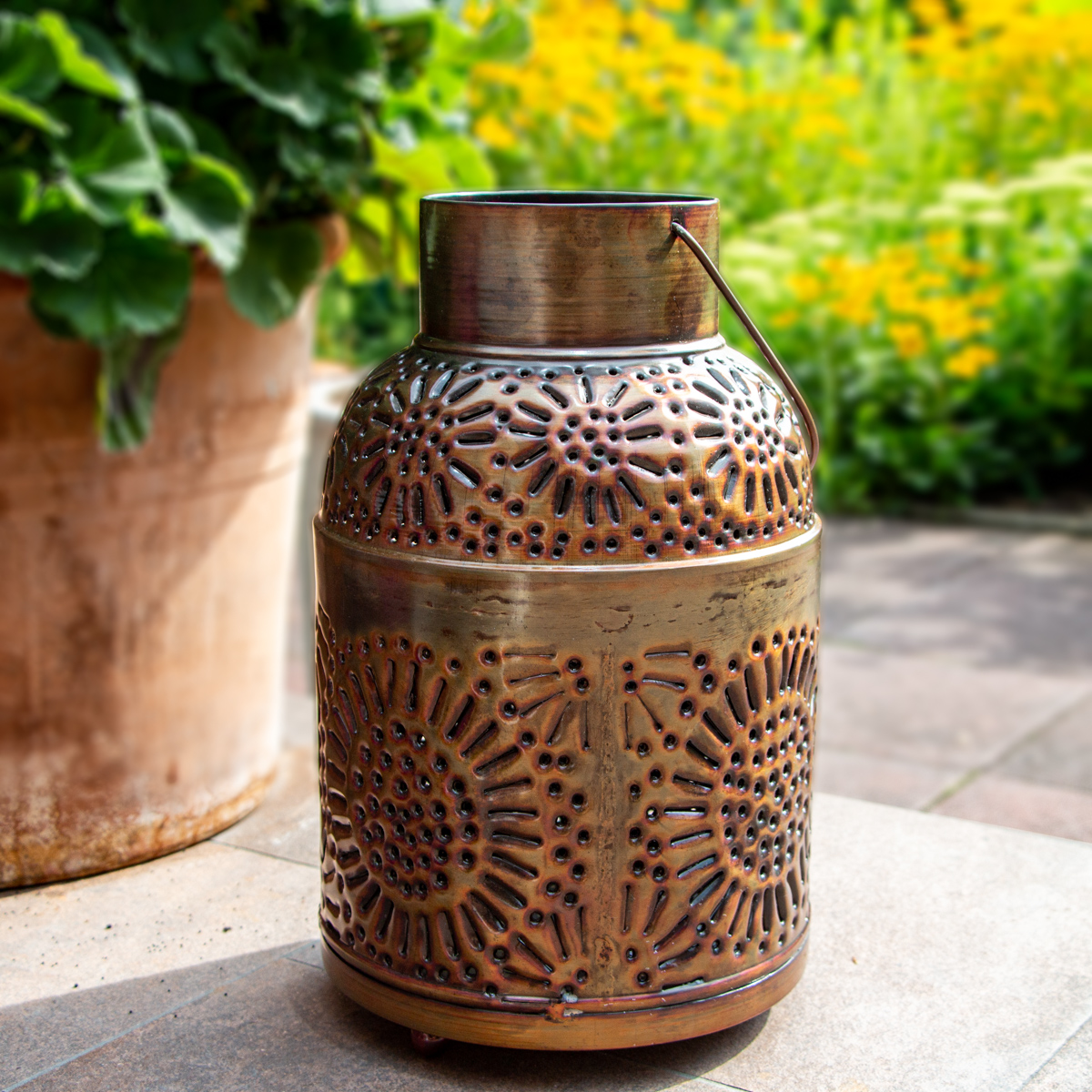 Große Laterne, Muster, Windlicht | Eisen, Braun | H 31,0 x B 19,0 cm