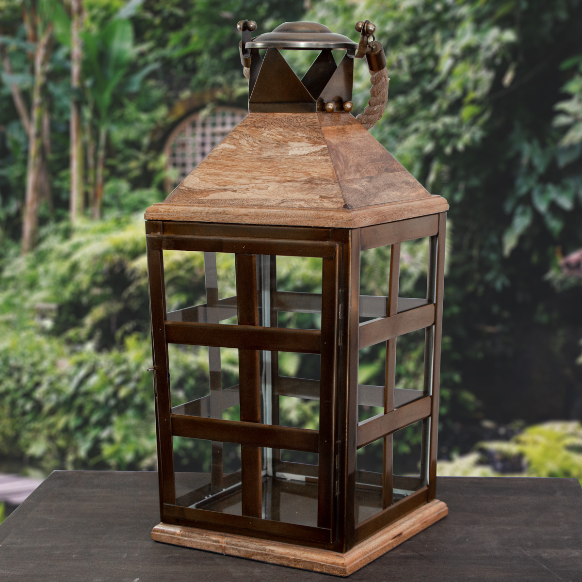 Laterne aus Holz & Metall, Windlicht, Kerzenhalter