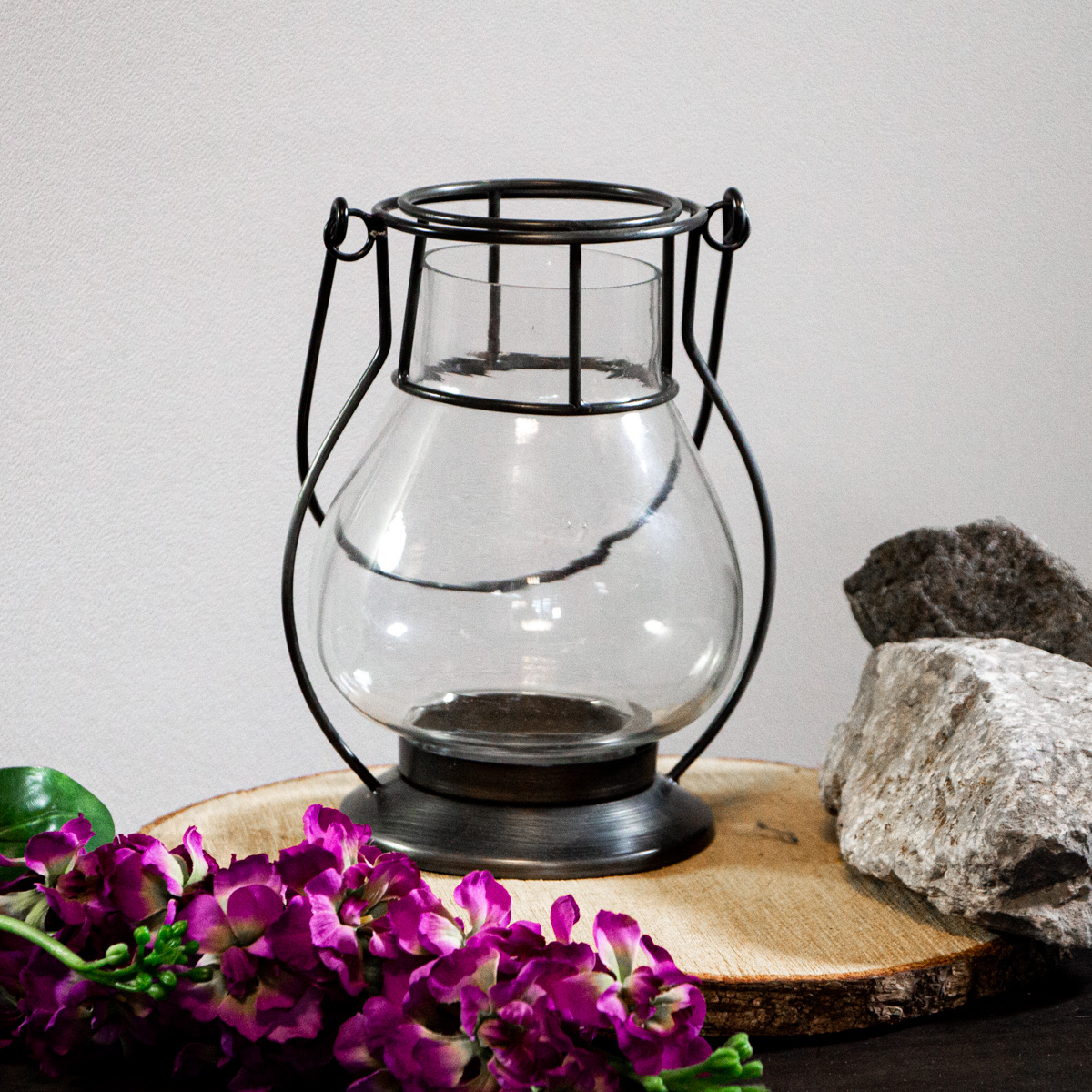 Laterne aus Metall, Silber-Grau, Öllampe, Windlicht, Kerzenhalter