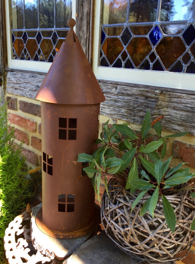 Leuchtturm Edelrost, Antik-Look Laterne, Windlicht für Haustür Dekoration Kerze
