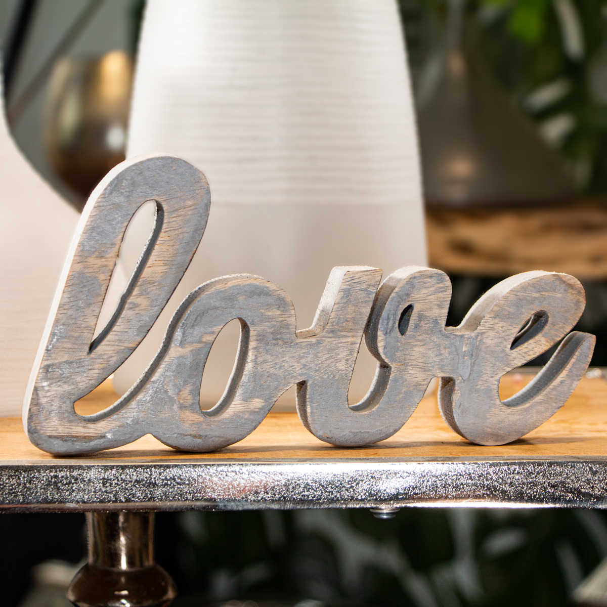 Holzfigur, 'Love', Blau, Dekoration