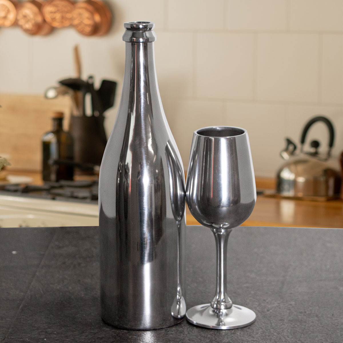 Dekoflasche, Dekokelch, Aluminium, Dekoration, Silber