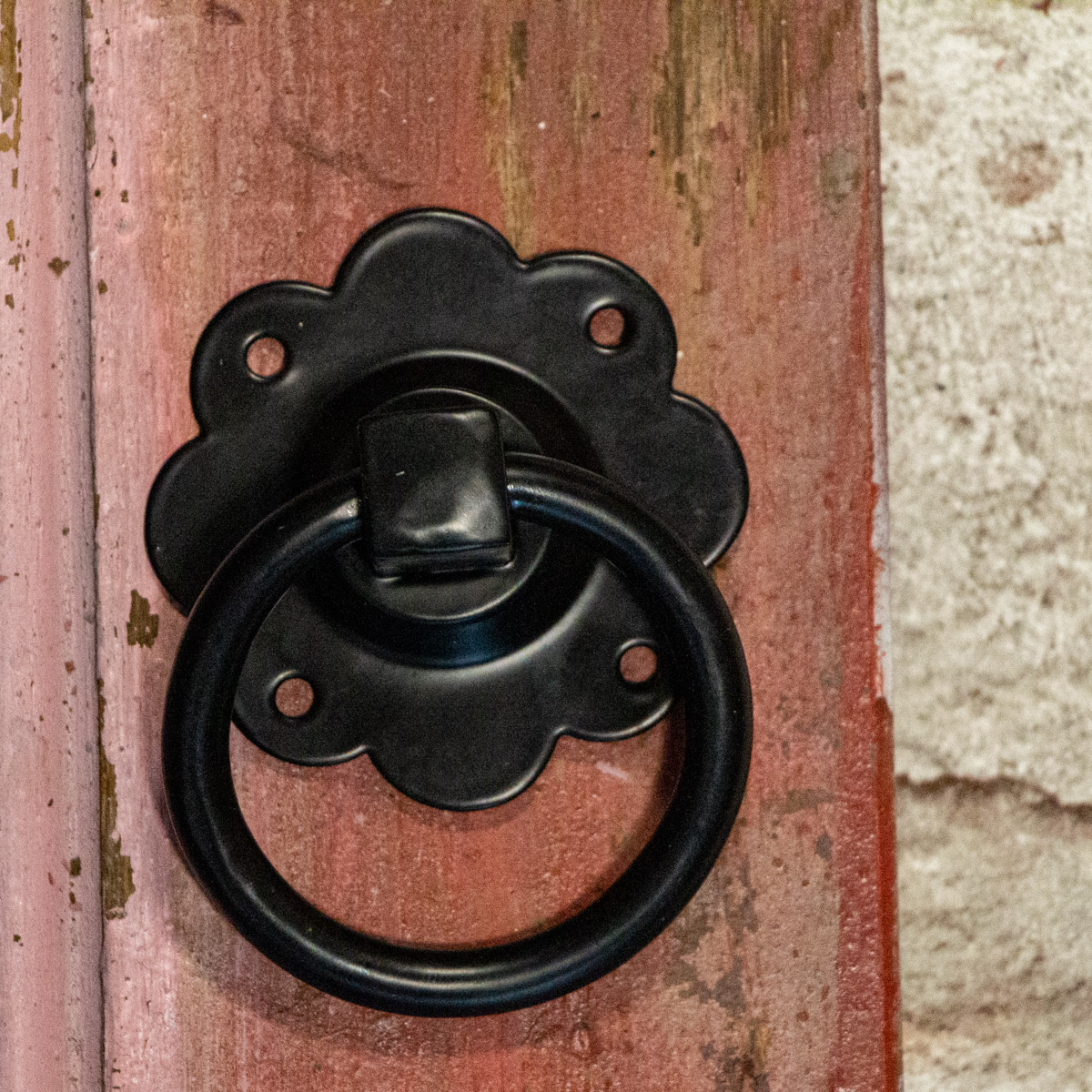 Schubladengriff, Blütenform, Schwarz, pulverbeschichtet, mit Ring, Möbelgriffe