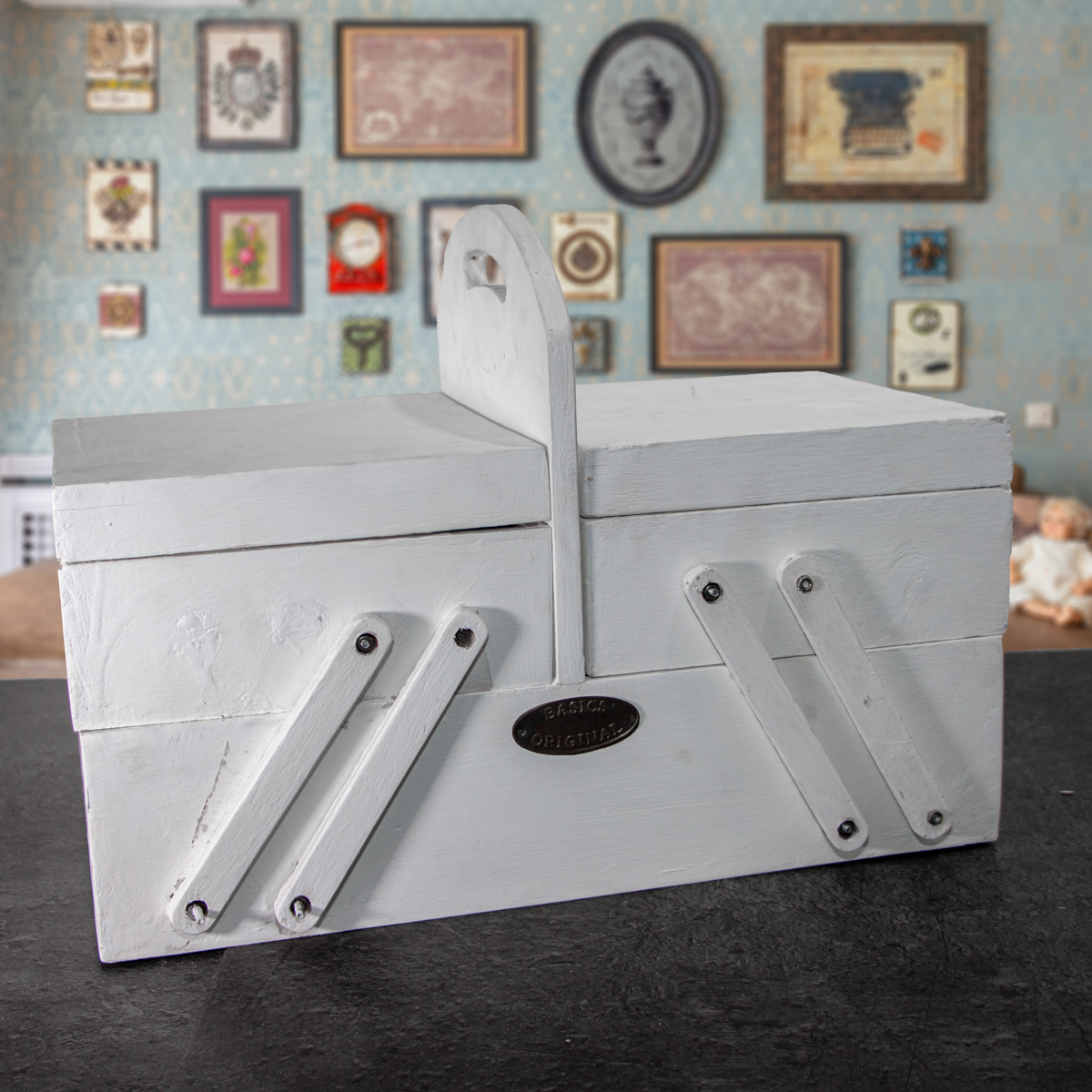 Nähkasten, Holz, Antik-weiß, Ordnen, Aufbewahrung