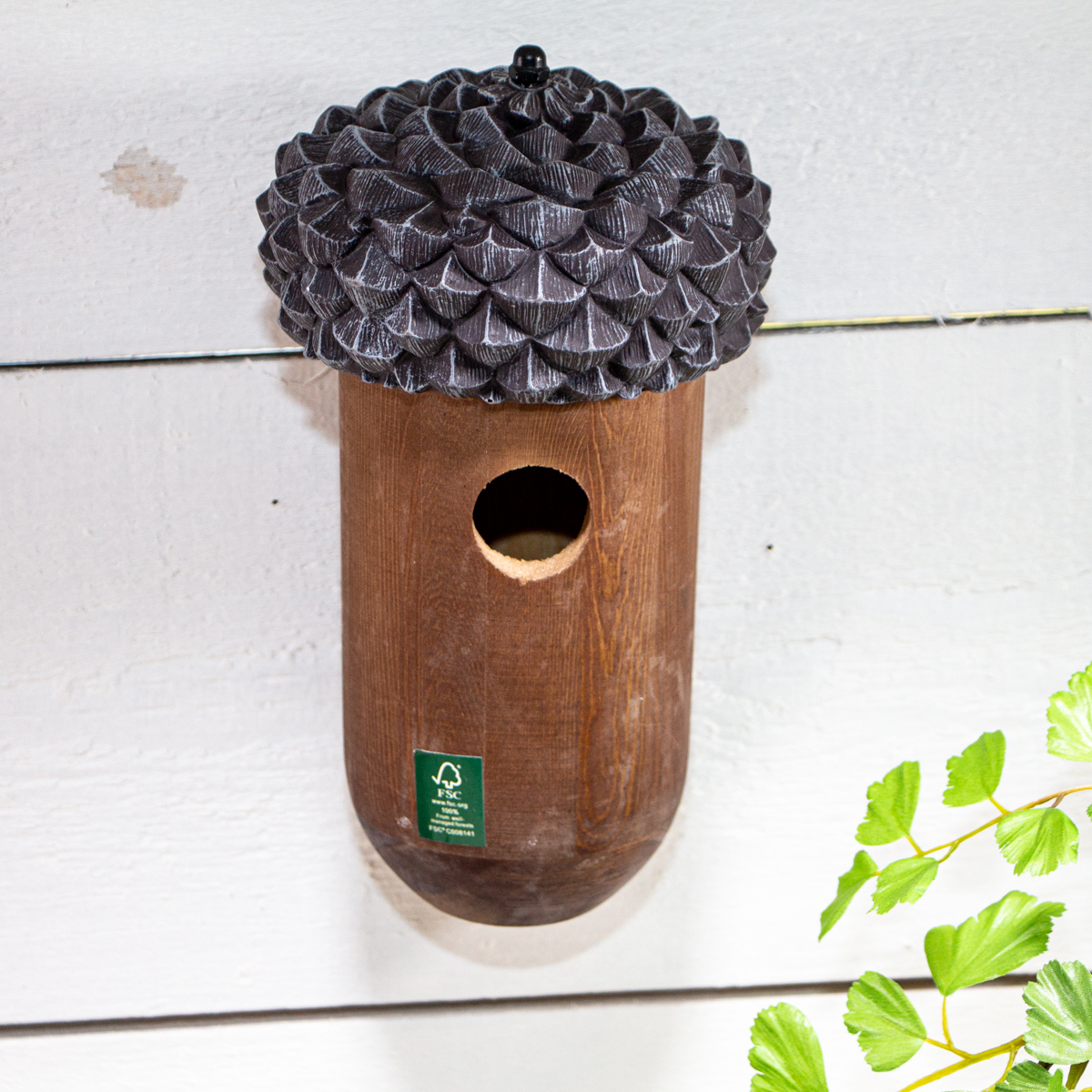 Nistkasten, Eichelform, Vogel-Nisthilfe | Holz, PVC, Braun | H 25,0 x B 14,5 cm