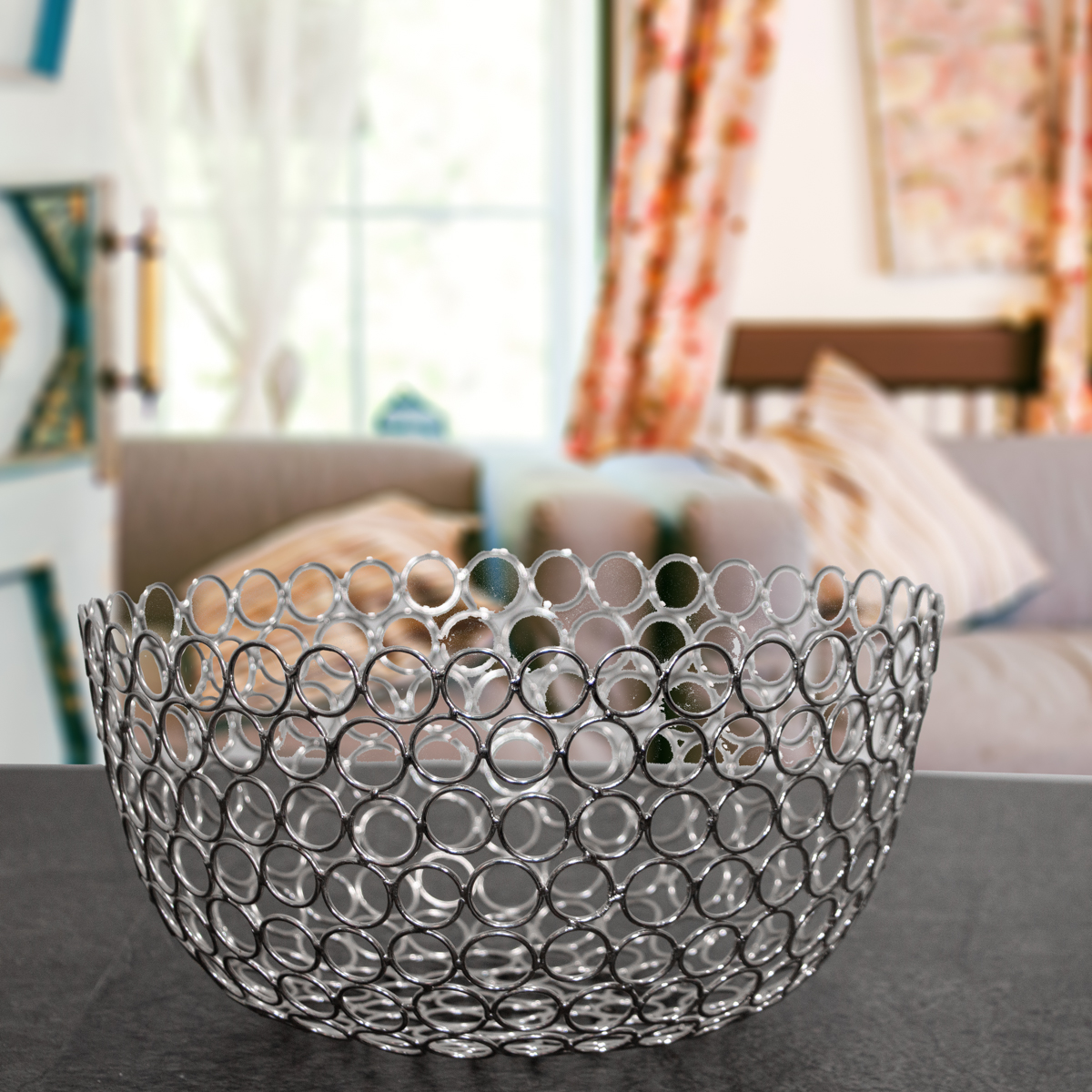 Obstschale, rund, Aluminium, glänzend, Geflochten, Groß