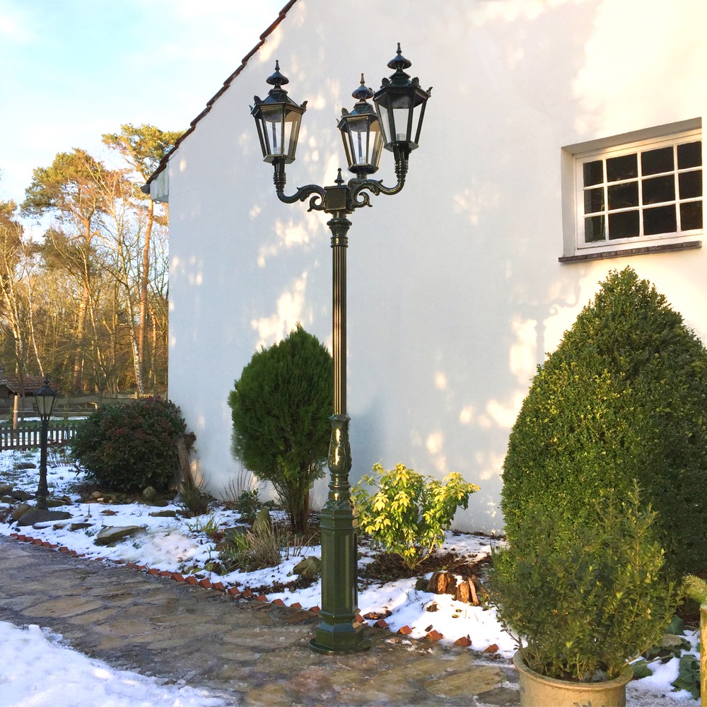 Dreiköpfige Gartenlampe wie antik Beleuchtung Aussenlampe Parkleuchte - H.283 cm