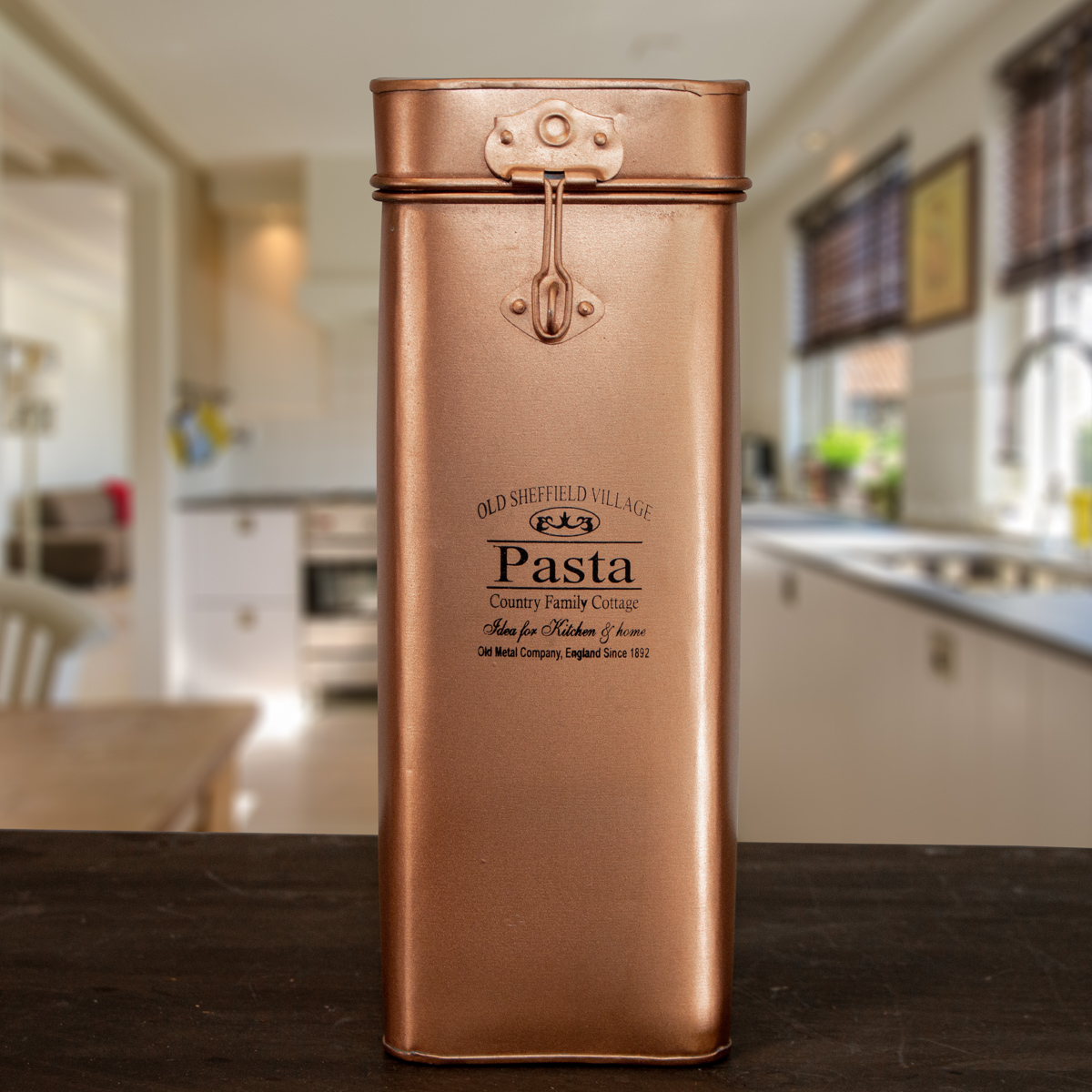 Eisendose für Pasta, Kupfergold, Groß, Vorratsdose, Dekoration, Küchenartikel