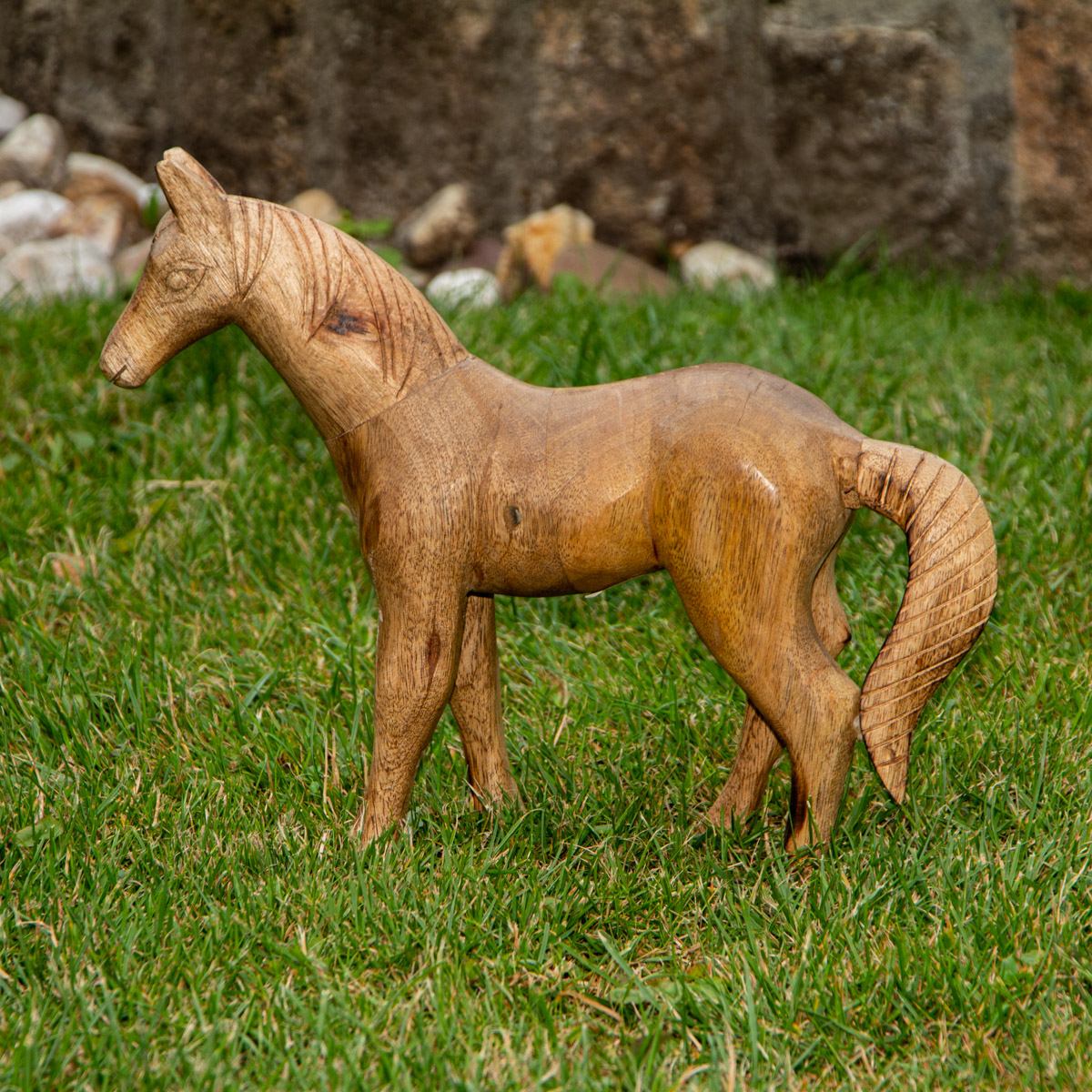 Pferde Figur Holzfigur Tiere Tierfiguren Dekoration - 32 cm x 26 cm