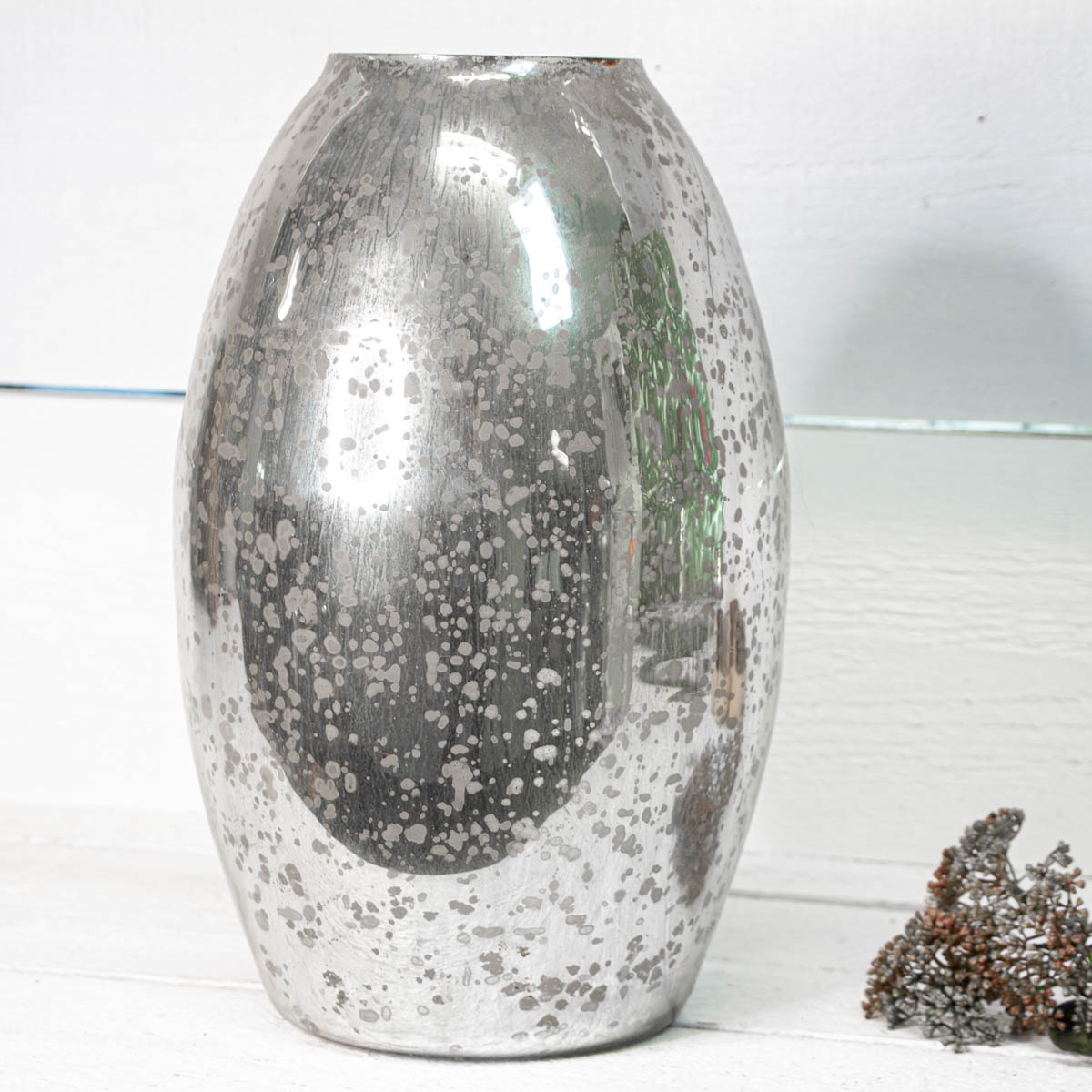 Strukturierte Designer Glasvase in Silberoptik - Elegante Dekoration, H.38cm