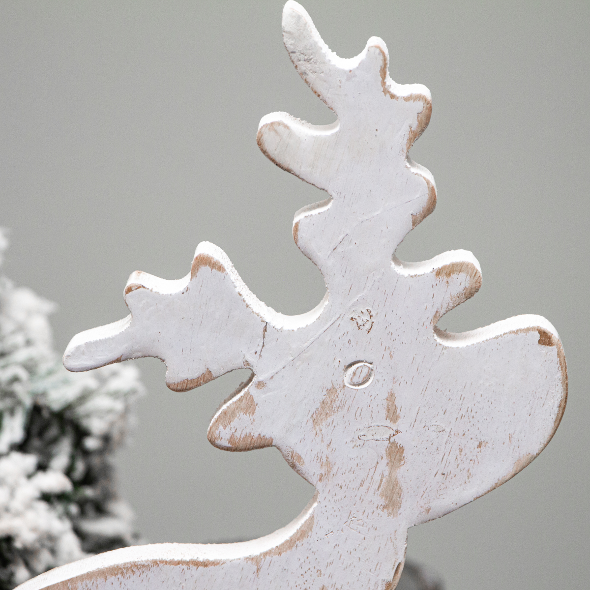 Skulptur, Rentier, weiß, Tischdeko zu Weihnachten |Holz, Weiß | H34,5xB18,0cm