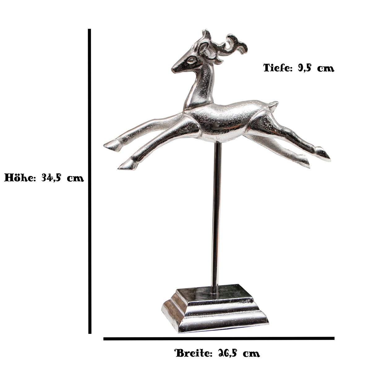 Rentier Figur, Springend, Weihnachtsdeko | Aluminium, Silber | H34,5xB26,5cm