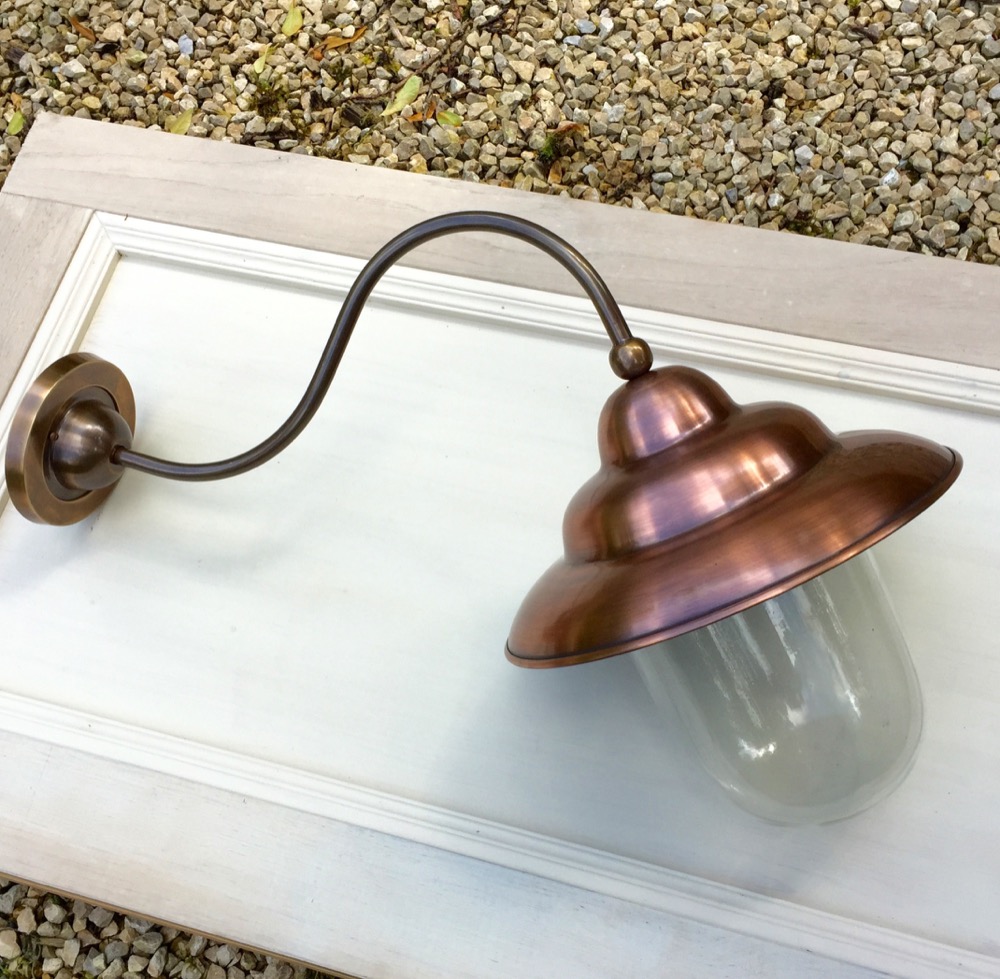 Wandlampe mit großem Schirm, Retro Lampe mit Kupfer+Messing, Aussenleuchte Antik