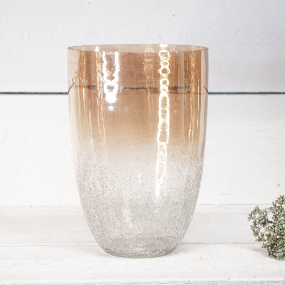 Vase aus weiß-orangenem Krakelierglas - Elegante Dekoration - H.30cm