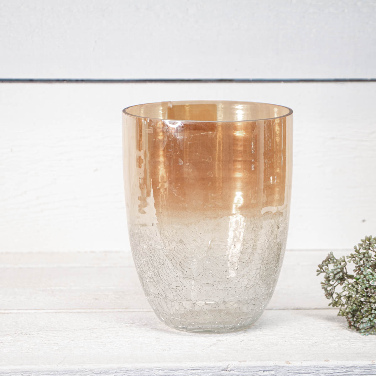 Handgefertigte Vase aus weiß-orangenem Glas - H.20cm