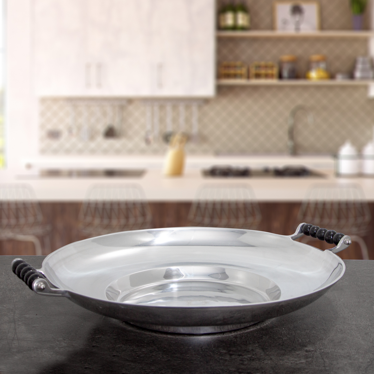 Schale, rund, Aluminium, Groß, Glanz, Henkel