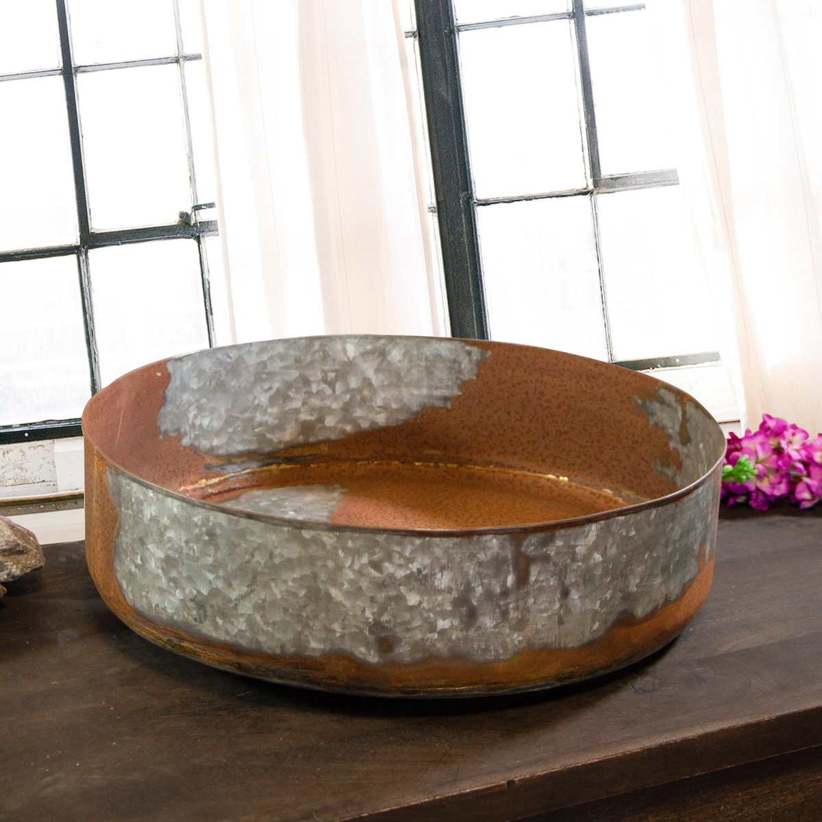 Feuerverzinkte Schüssel, groß, Vintage-schale, Tablett in Shabby- Chick