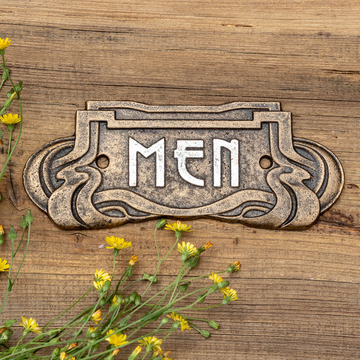 Schild 'Men', Herren-WC-Schild, Toilettenschild, Jugendstil, Gusseisen