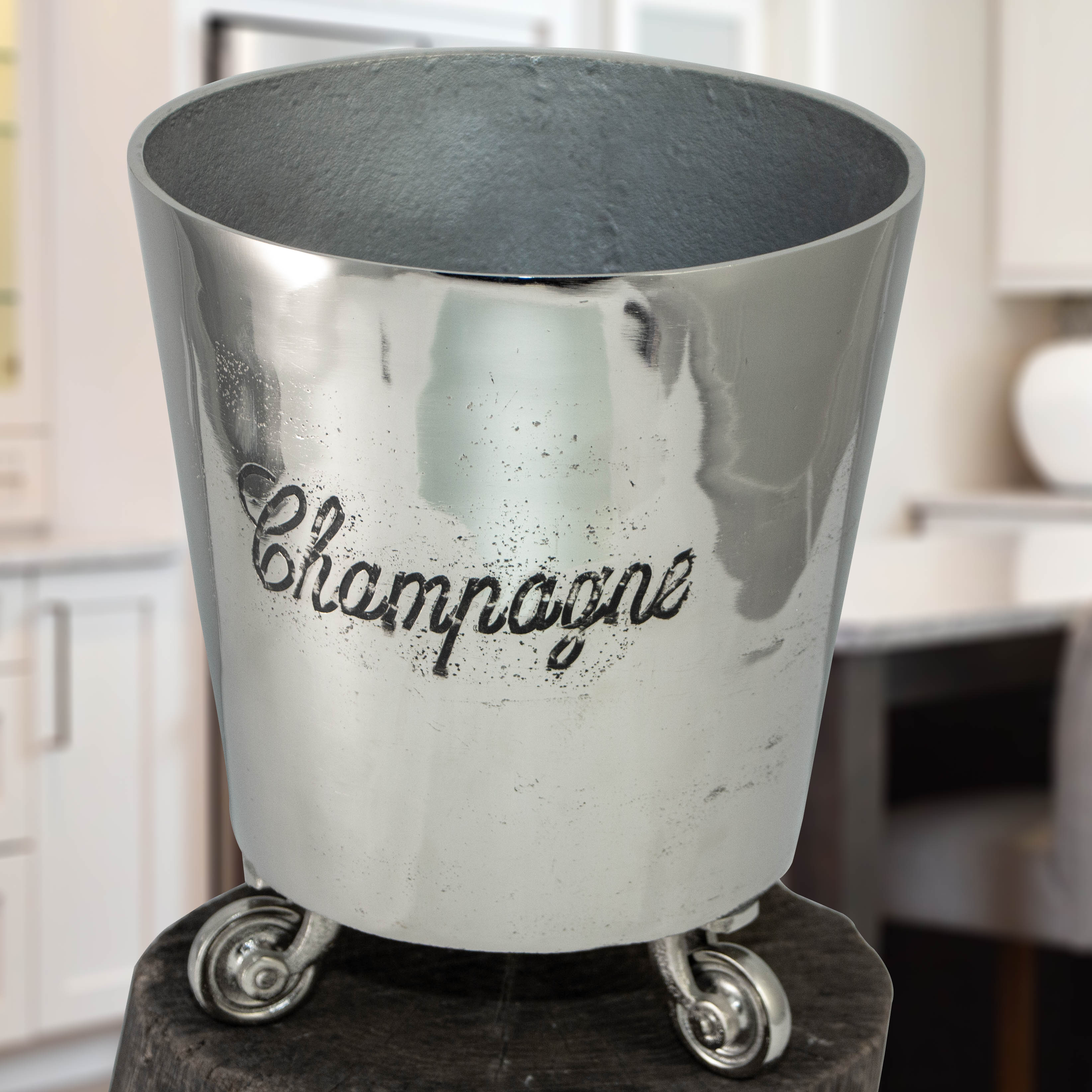 Flaschenkühler, Sektkühler, Eiseimer, Eisbehälter, Aluminium, mit Rädern