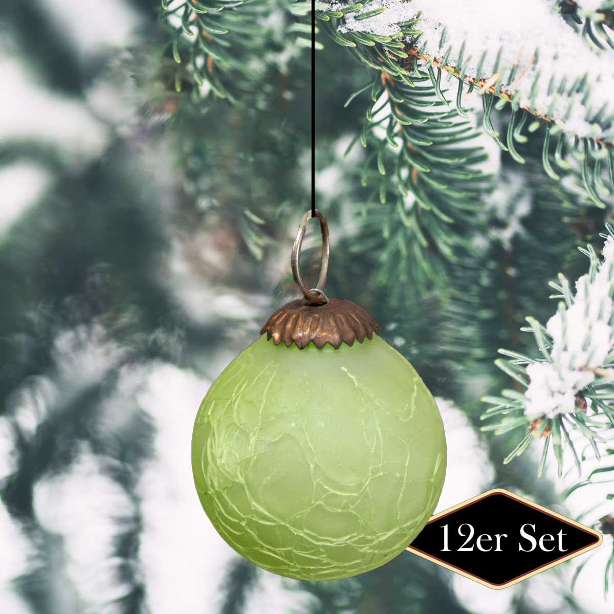 Christbaumschmuck aus frozen Glas, grün, gecracktes Glas, Christbaum, 12er Set