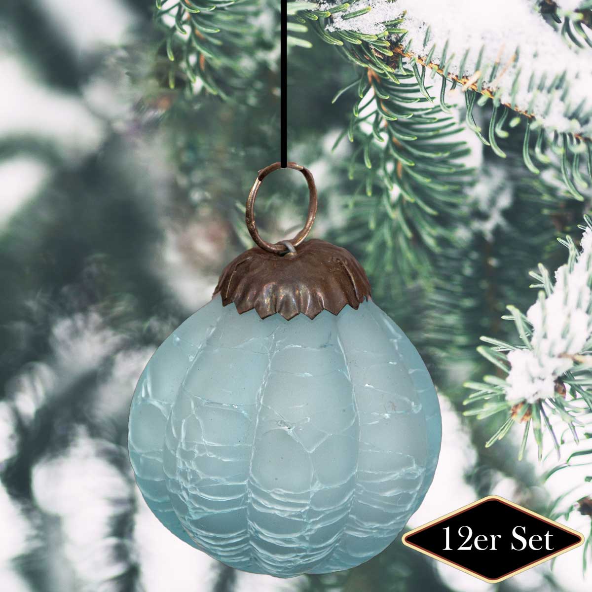 Christbaumschmuck aus frozen Glas, blau, gecracktes Glas, Christbaum, 12er Set