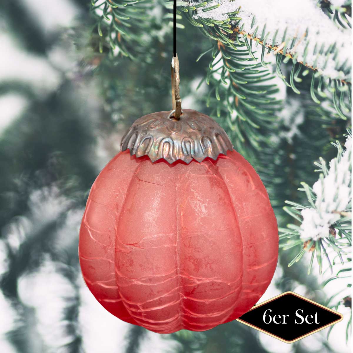Christbaumschmuck aus frozen Glas, rot, gecracktes Glas, Christbaum, 12er Set