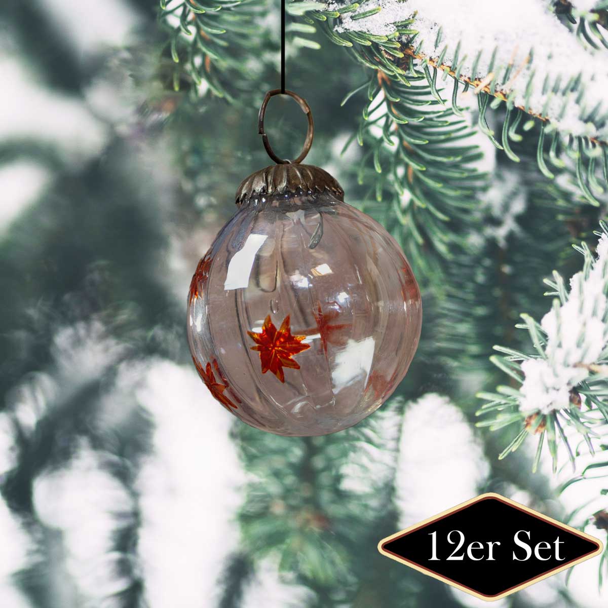 Christbaumschmuck aus Glas, Orange-weiß, klein, Christbaum, 12er Set