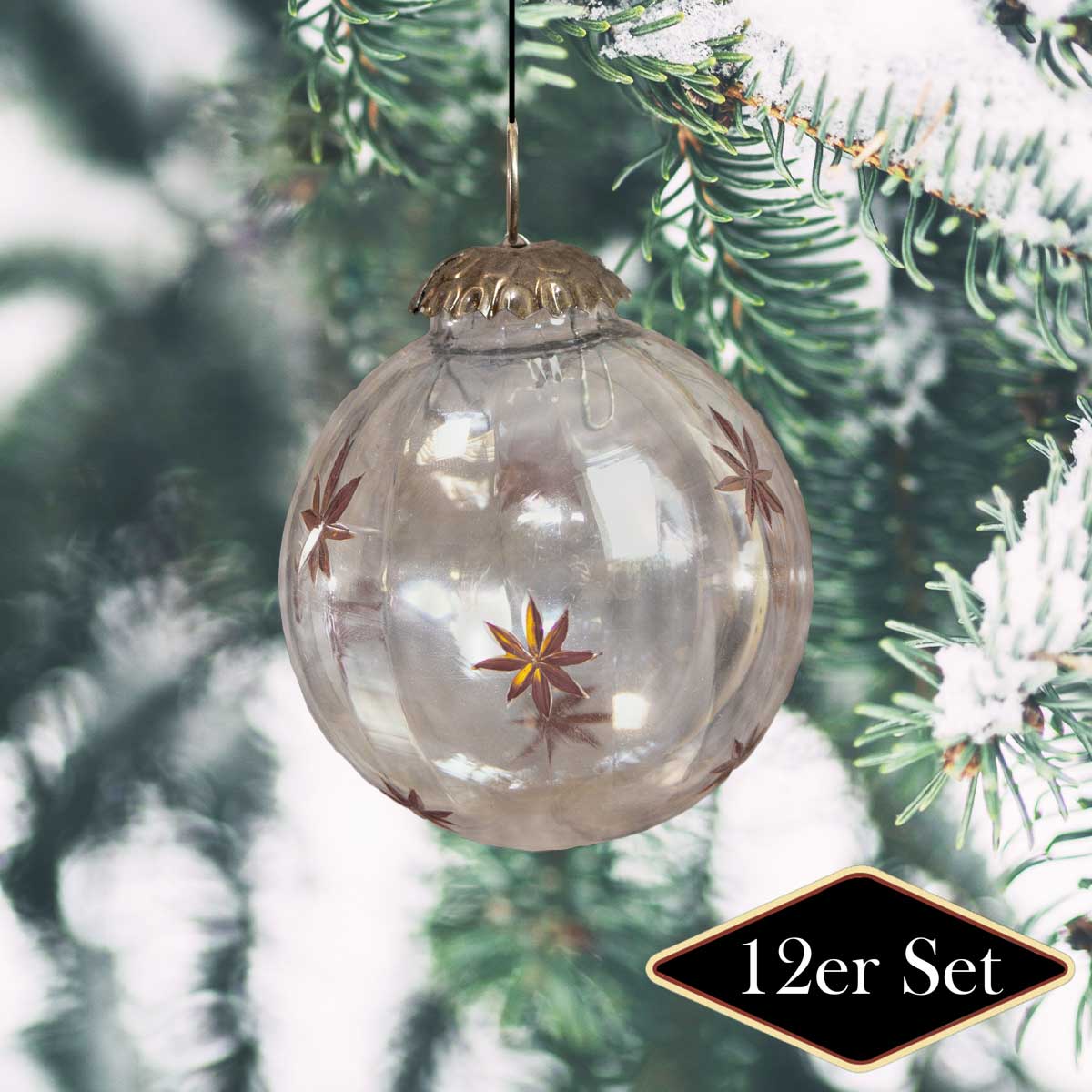 Christbaumschmuck aus Glas, Orange-weiß, groß, Christbaum, 12er Set