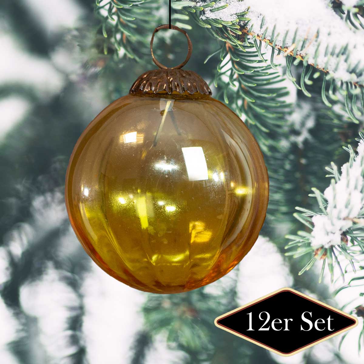 Christbaumschmuck aus Glas, Gelb, groß, Christbaum, 12er Set