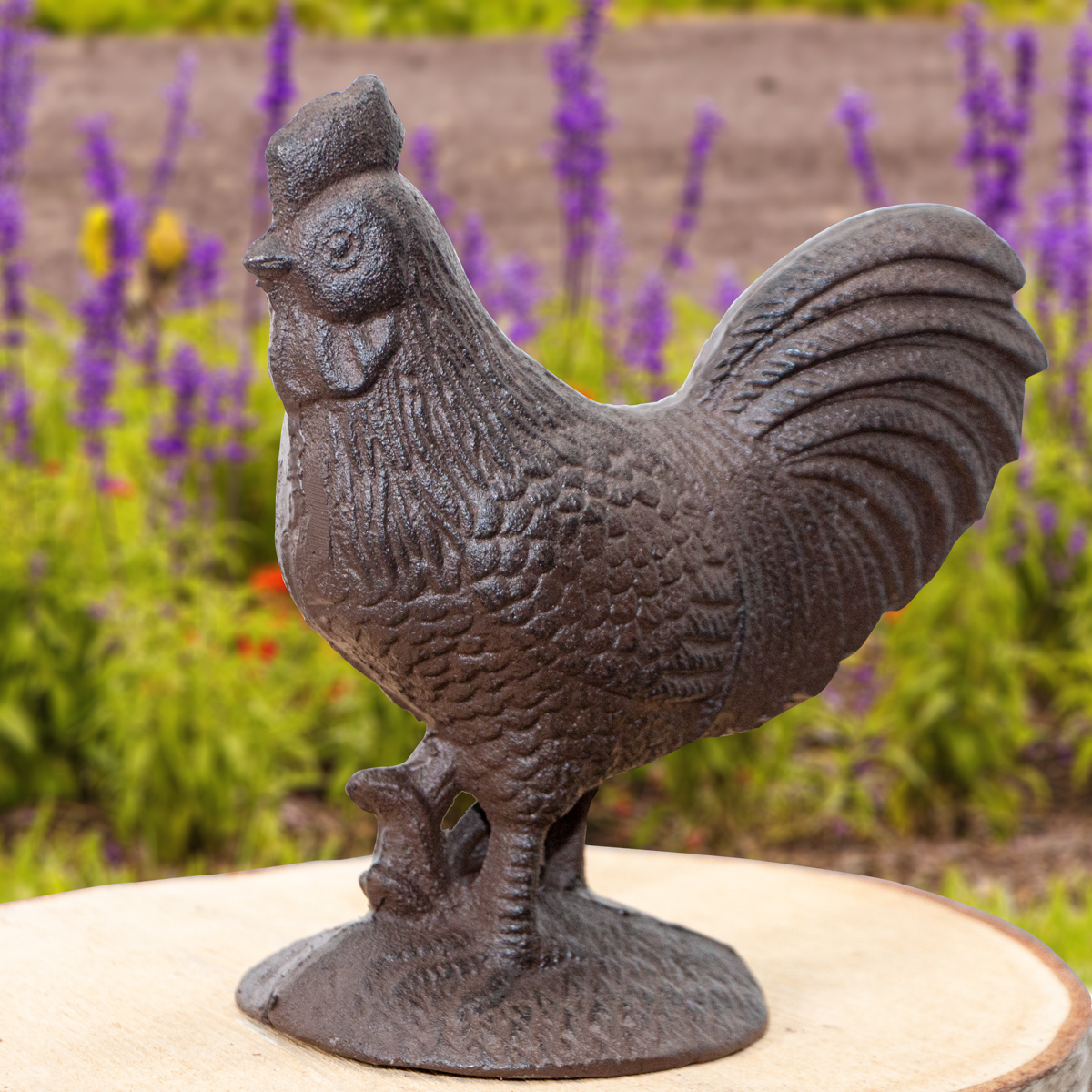 Dekorative Hahnskulptur, Hahn aus Eisen, Dekoration, Braun