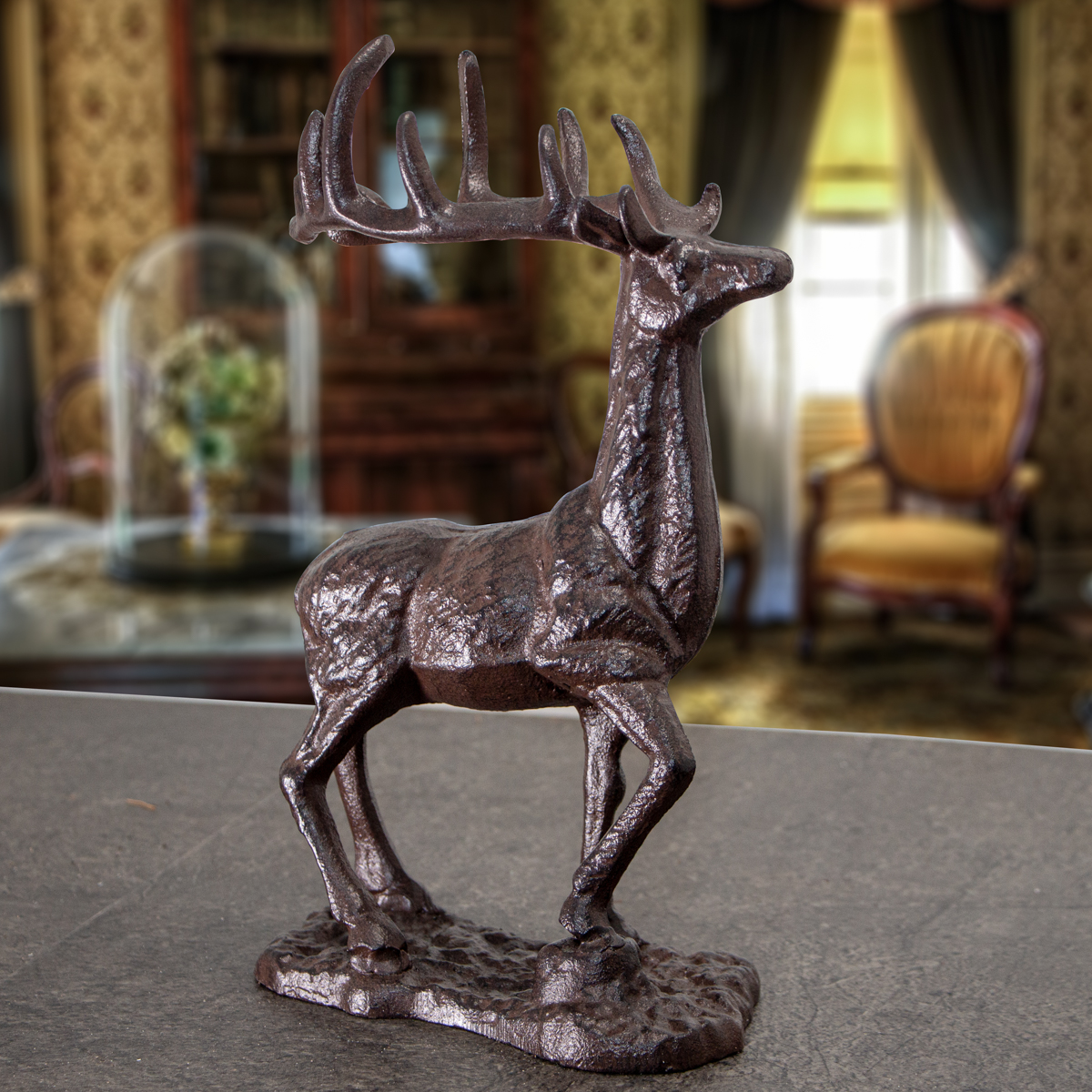 Dekorative Hirschskulptur, Hirsch aus Eisen, Dekoration, Antikbraun