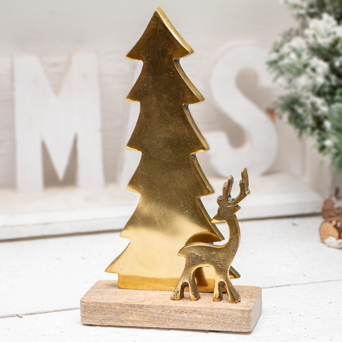 Tannenbaumbüste, Rentier, Chabby Chic | Aluminium, Gold | H 23,0 x B 12,5 cm