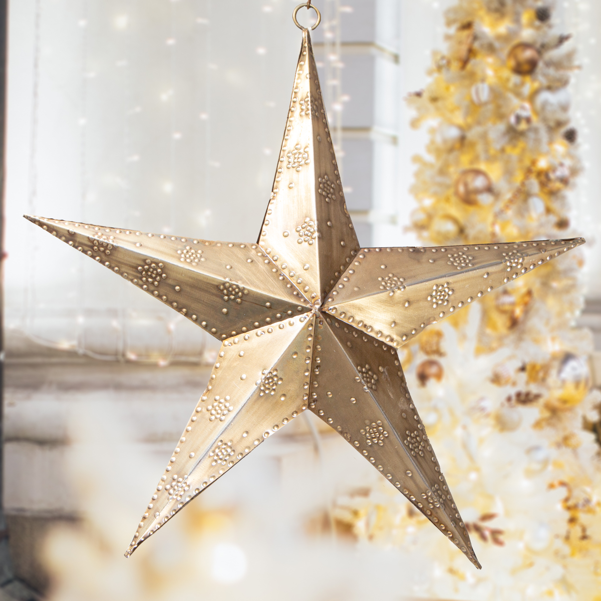 Weihnachtsstern, 3D, klein, Weihnachten, | Eisen, Messing, Gold | H37 x B40 cm