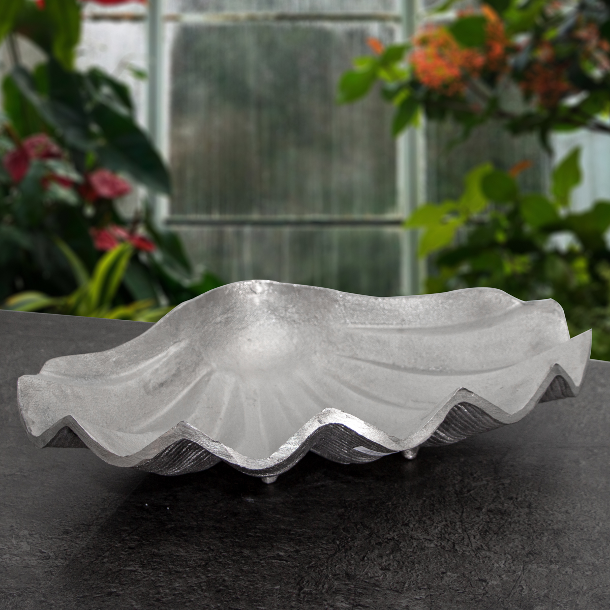 Tablett aus Aluminium, Muschelform, Matt, Groß, Auslage