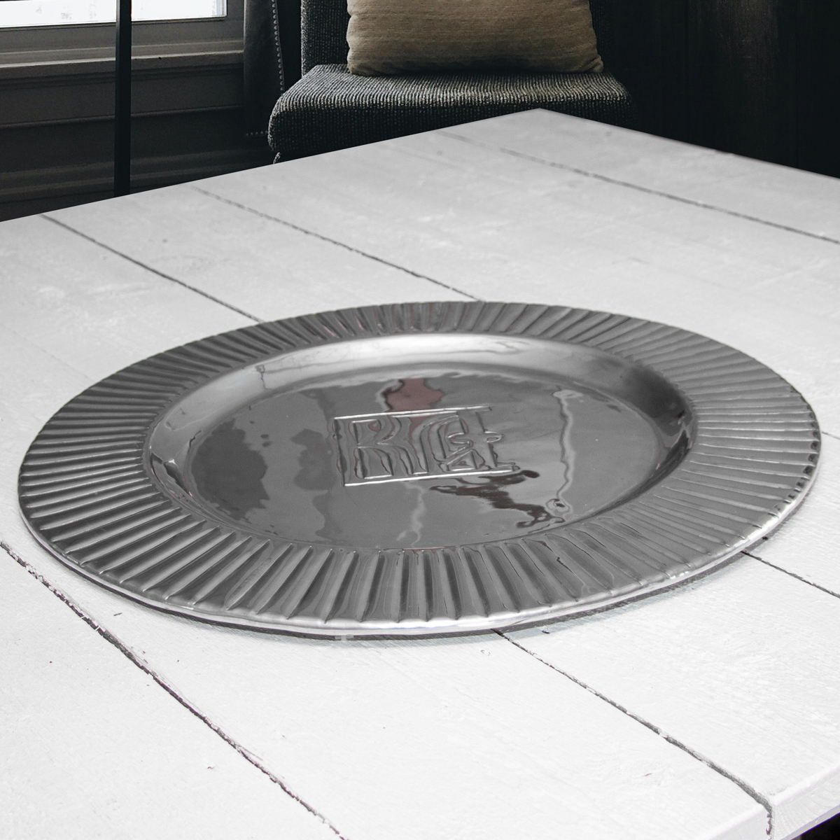 Tablett aus Aluminium, XL, Rund, Strukturiert, Auslage, Deko