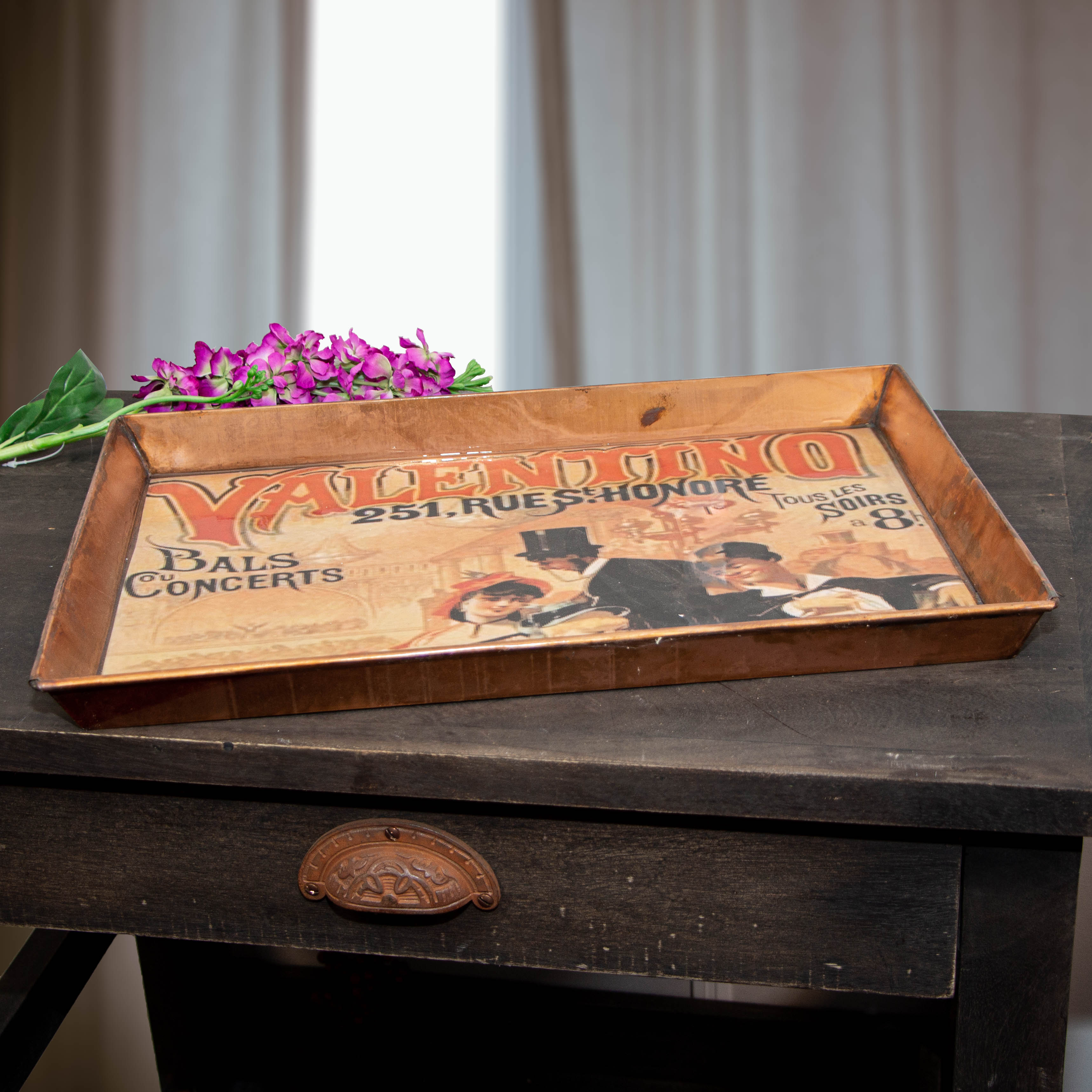 Tablett, Eckig, Braun, Eisen, Antiker Aufdruck, Frankreich, Dekoration