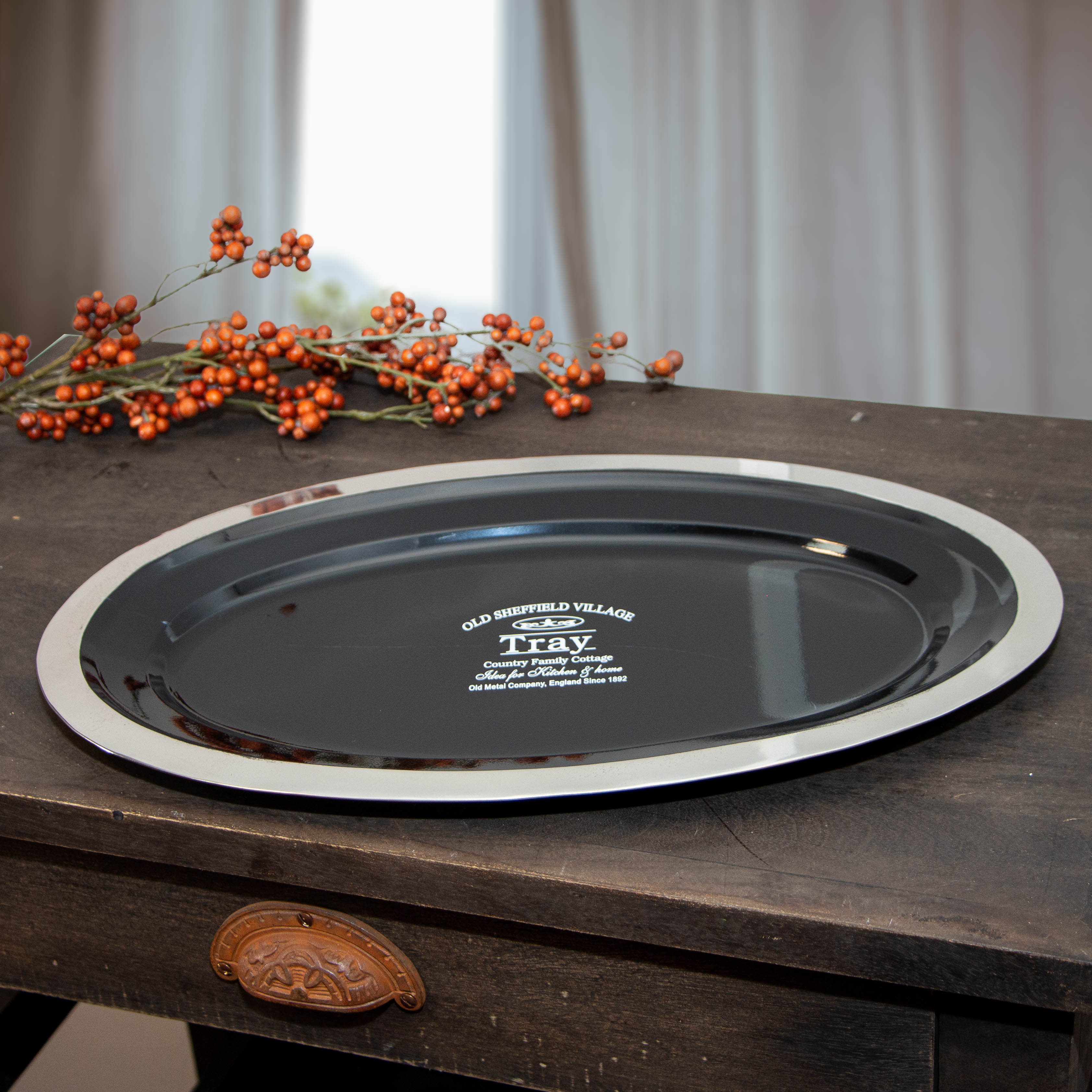 Tablett, Oval, Schwarz, Eisen, Aluminium, Dekoration