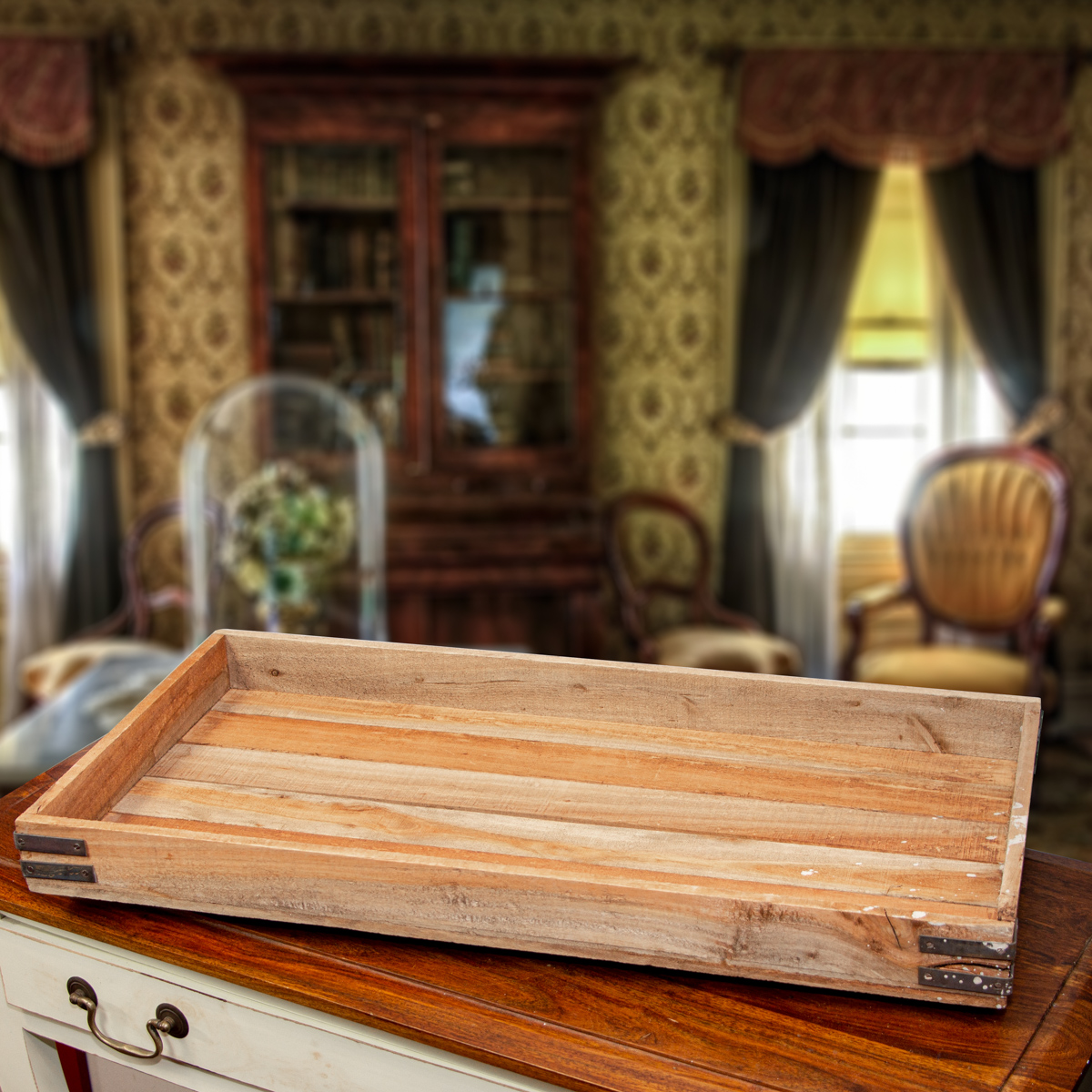 Tablett, Rechteckig, Braun, Holz, gealtert, Dekoration