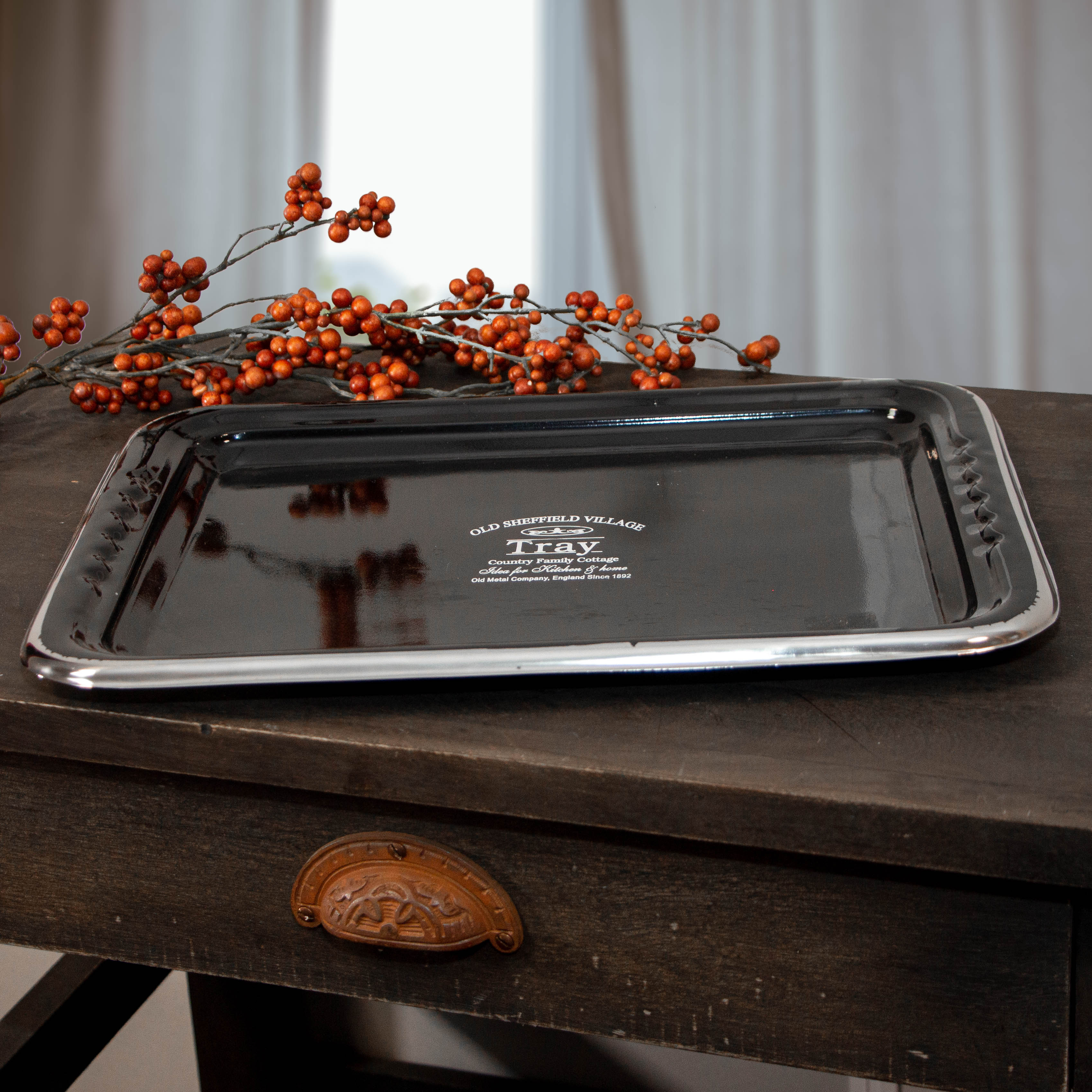 Tablett, rechteckig, Schwarz, Eisen, Aluminium, Dekoration