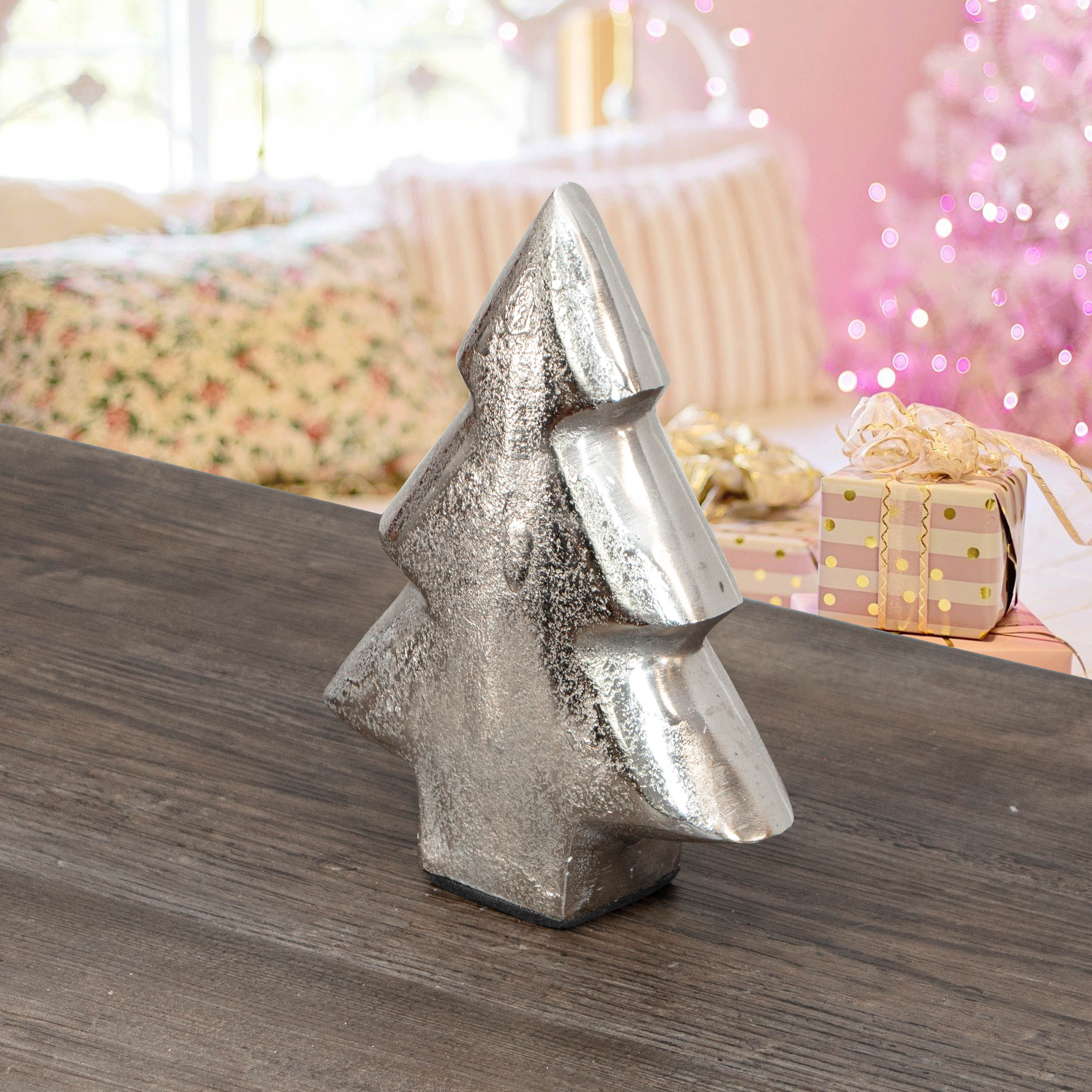 Skulptur, Silber, Aluminium, Weihnachtsbaum Optik, Weihnachten