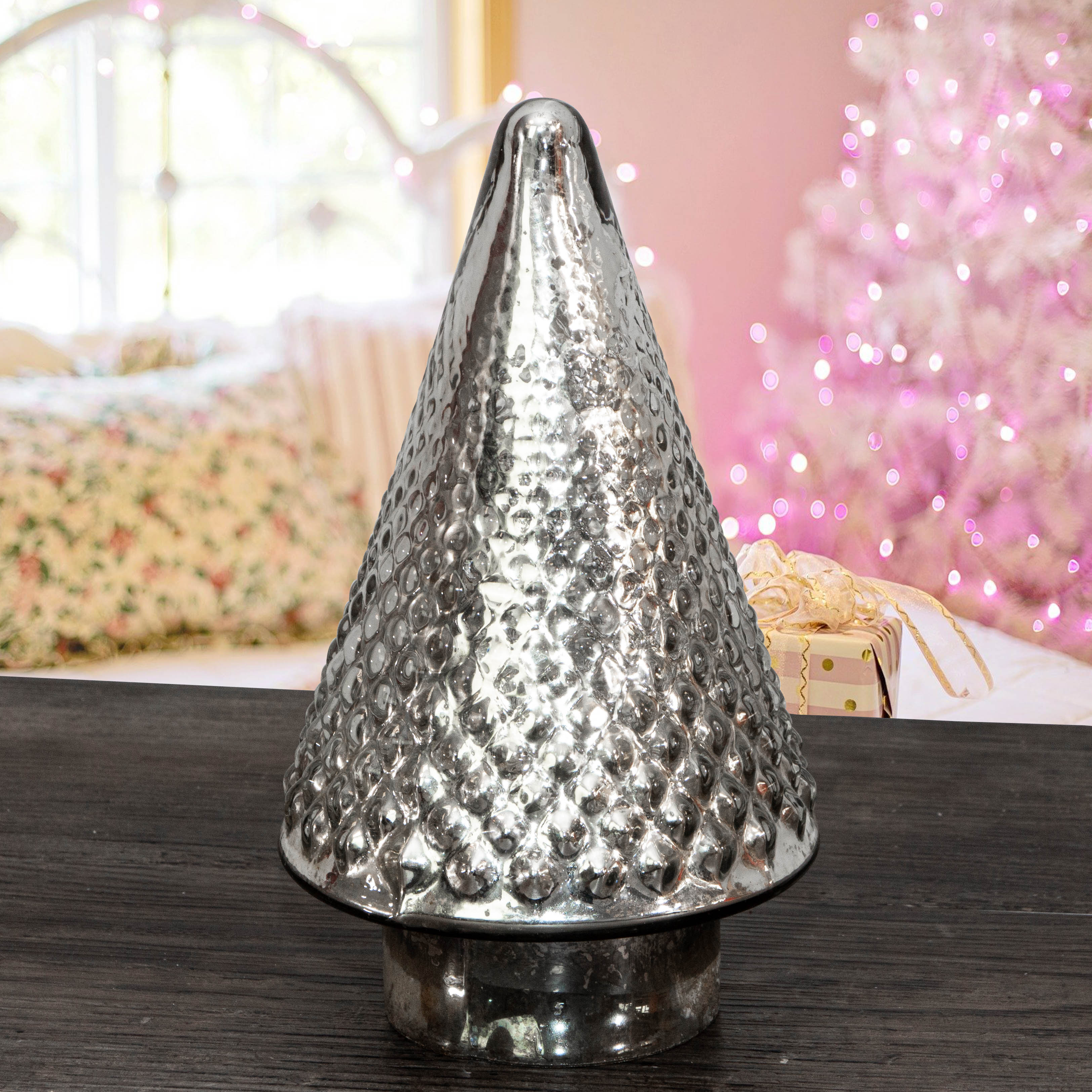 Skulptur, silber, Glas in Weihnachtsbaum Optik, Weihnachten, wie Tannenbaum