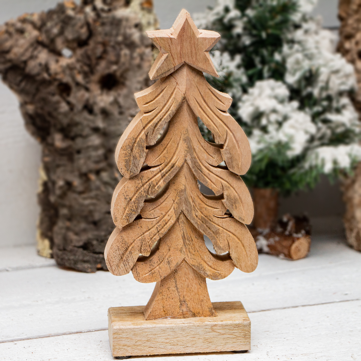 Skulptur, Weihnachtsbaum ,Tischdeko zu Weihnachten |Holz, beige | H26,0xB10,5cm